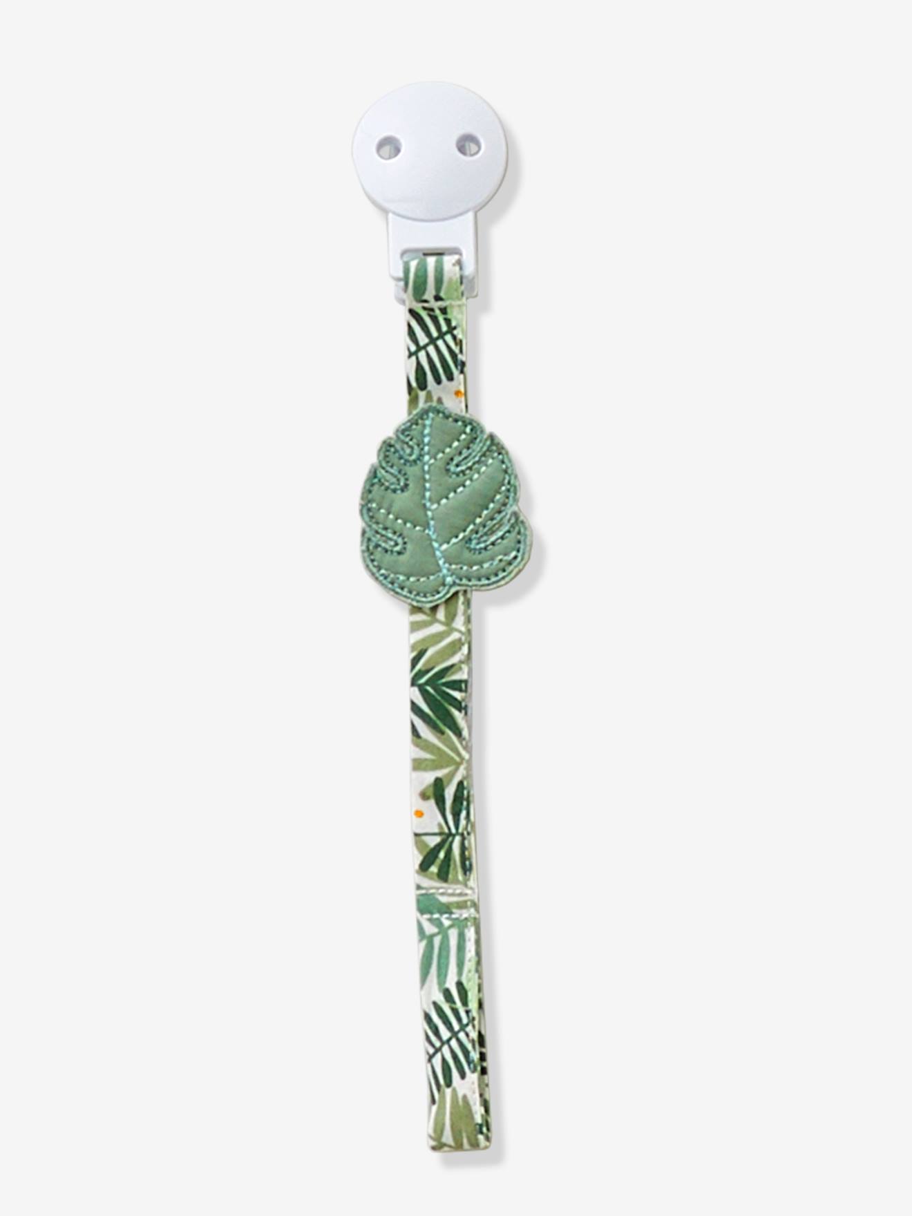 Prendedor de chupeta Hanoi, verde médio, liso com motivos.