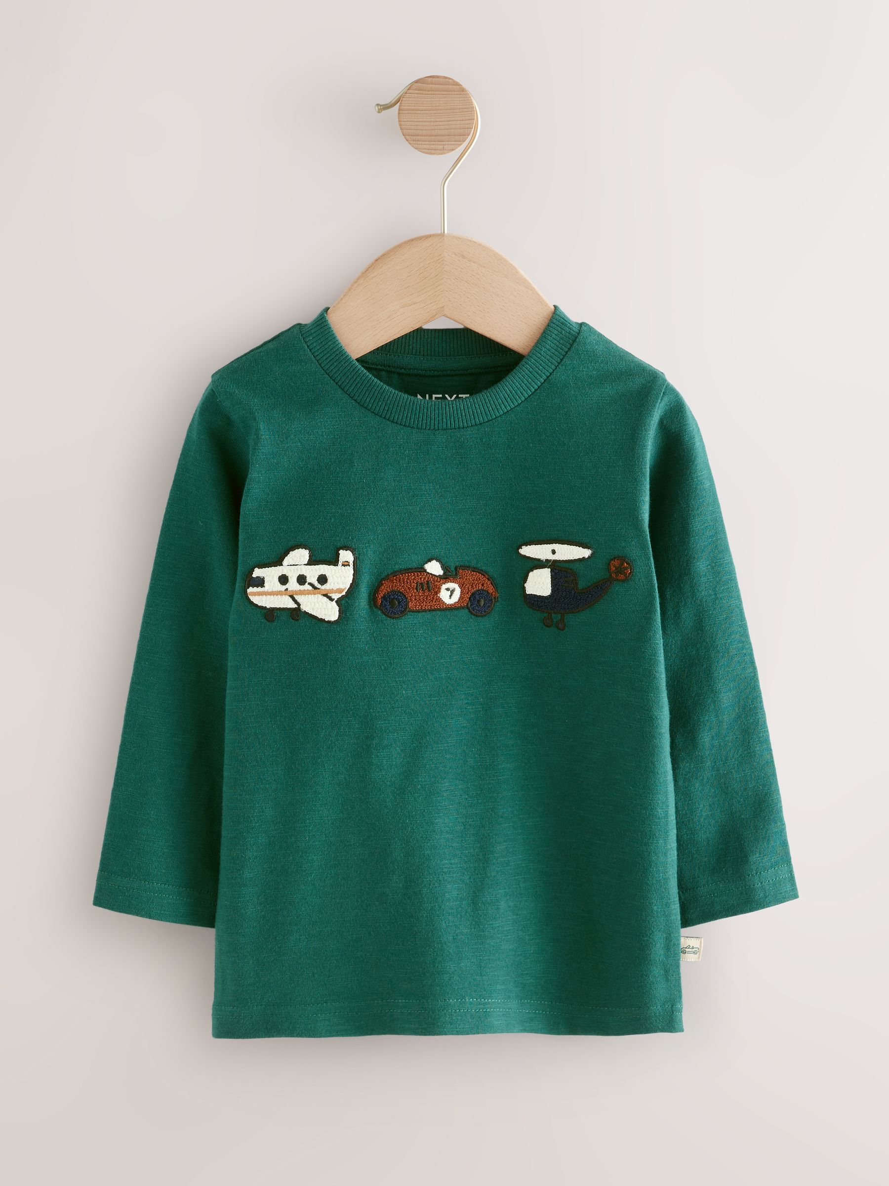 Groen met vervoerprint - T-shirt met applicatie en lange mouwen (3 mnd-7 jr)