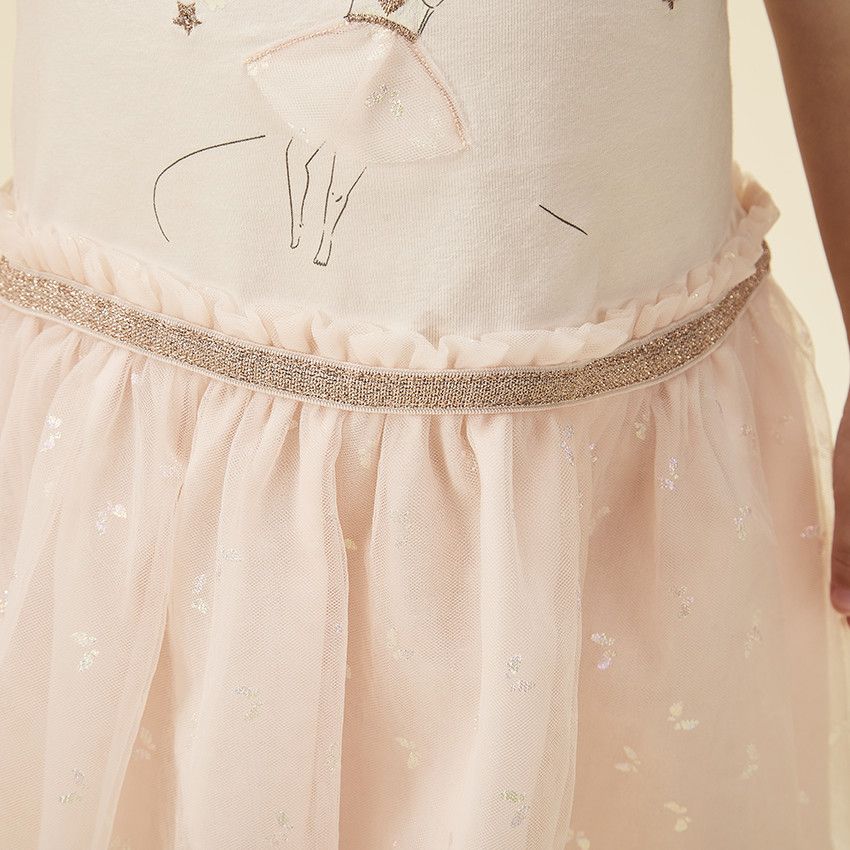 Robe effet 2 en 1 à tulle imprimé papillons pour bébé fille - Rose