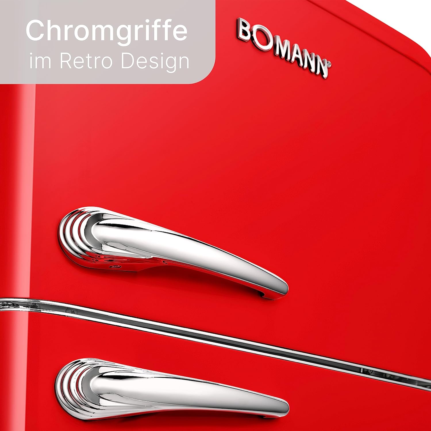 Bomann Retro Kühlschrank mit Gefrierfach | Vintage Kühlgefrierkombi Inhalt 208 L | Kühlen: 160 L, Gefrieren: 48 L | Retro-Fridge klein und leise | (H) 147 x (B) 54.5 x (T) 58.5 cm | DTR 353.1 rot