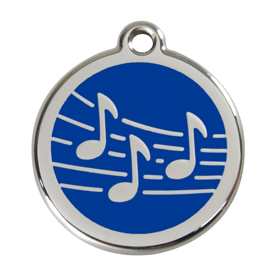 Placa de identificação para cães em aço inoxidável esmaltado azul com tema musical