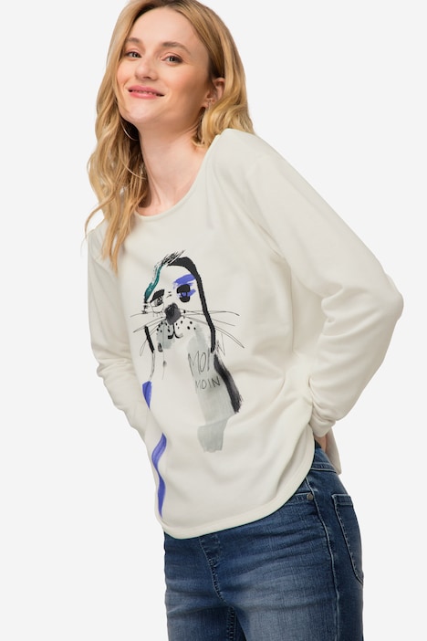 Sweatshirt, oversized, Robben Print, Rundhals, Langarm