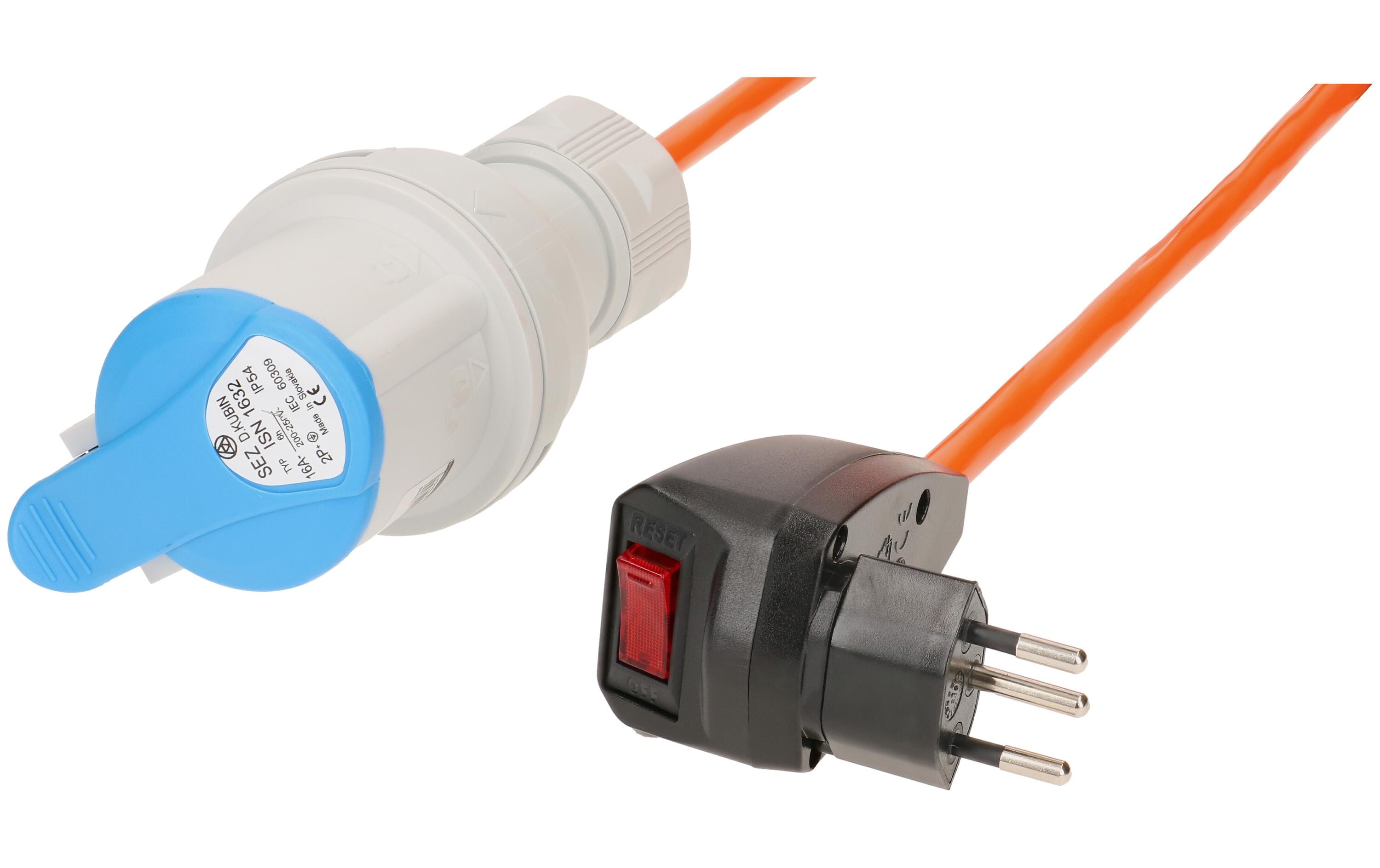 Adapterkabel T12/CEE16, 15m mit ÜberstromschutzÜbergangskabel Typ12 mit Überstromschutzschalter / CEE16 1.5m
