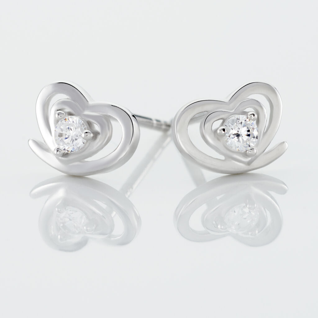 Boucles D'oreilles Puces Alou Argent Blanc Oxyde De Zirconium