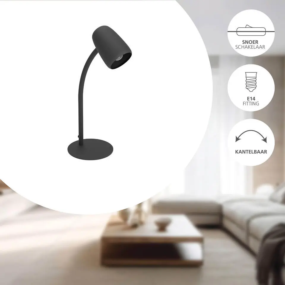 EGLO Carlo Tafellamp - Bureaulamp - E14 - 46 cm - Zwart - Kantelbaar