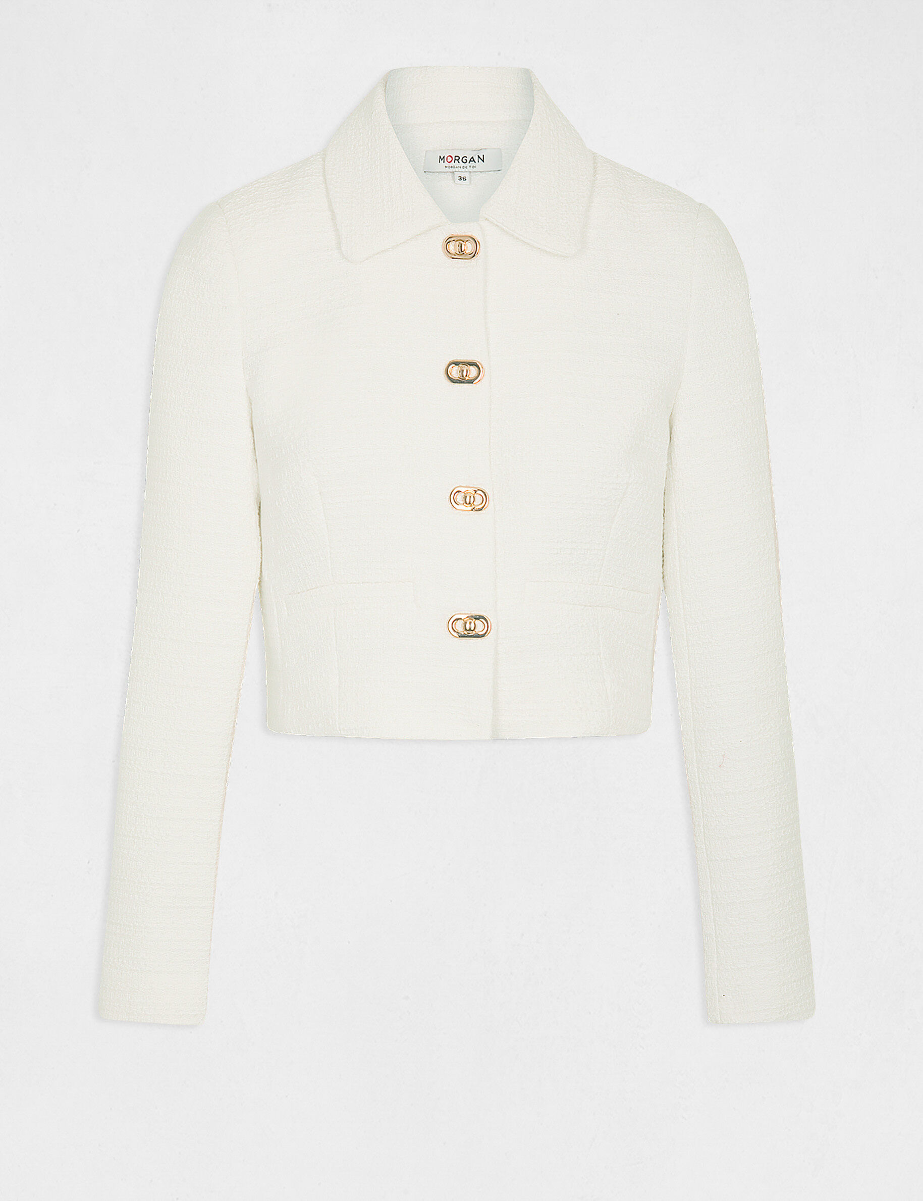 Veste droite boutonnée ecru femme - ecru