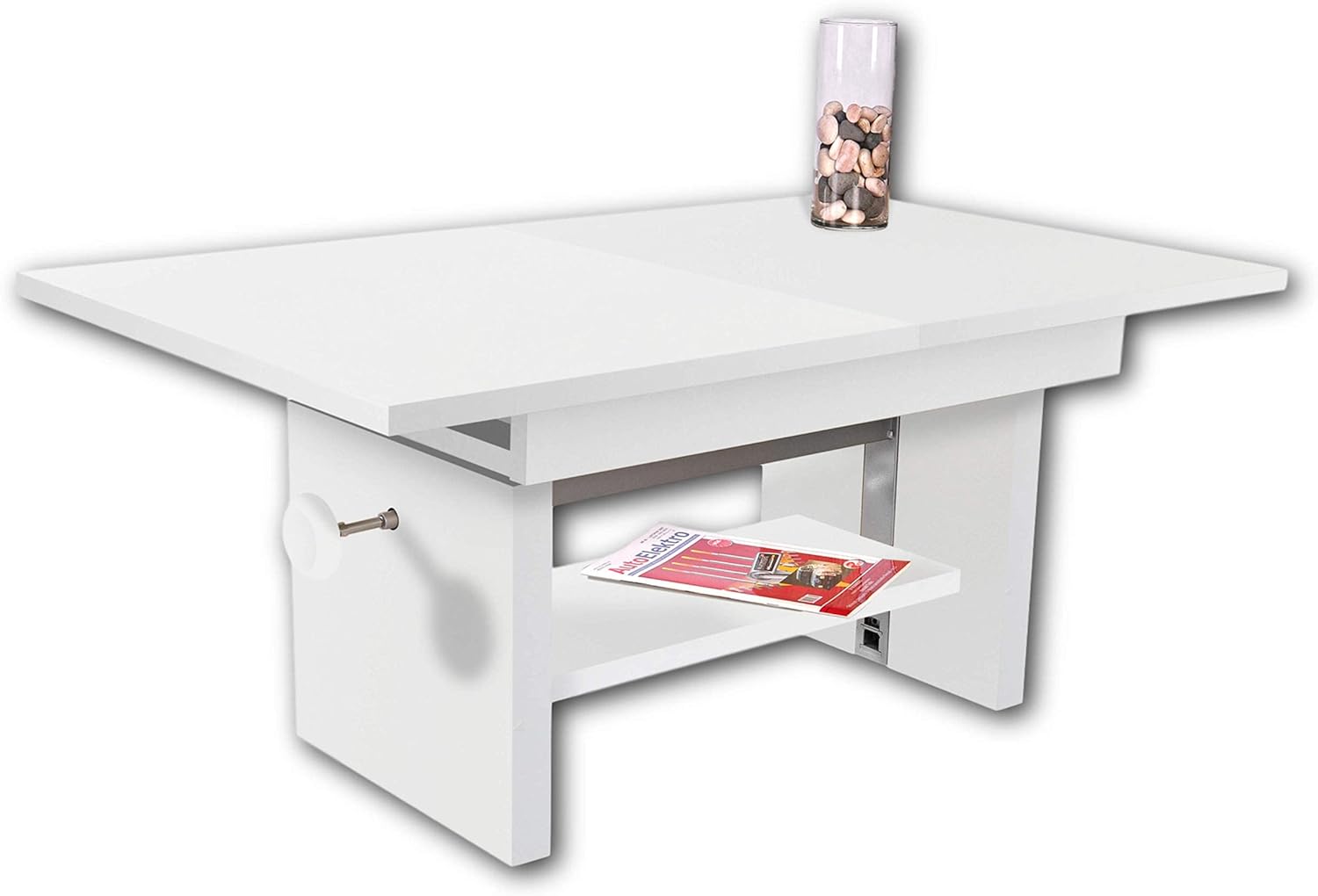 EVENT Couchtisch höhenverstellbar & ausziehbar in Weiß - praktischer Sofatisch mit Ablage für Ihren Wohnbereich - 110 x 48 x 65 cm (B/H/T)