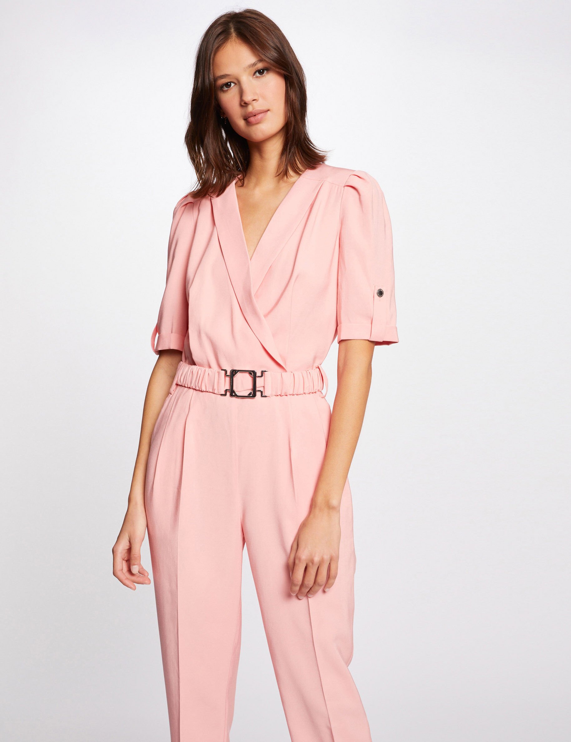Combinaison droite avec ceinture rose pale femme - rose_pale