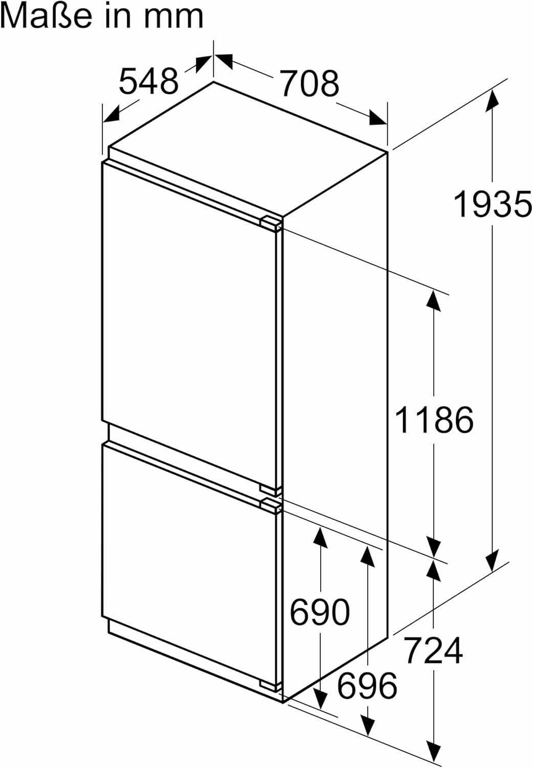 Siemens KB96NVFE0 iQ300, Smarte XXL-Einbau-Kühlgefrierkombination, 194 x 71 cm Nische, 285L Kühlen + 98L Gefrieren, Made in Germany, noFrost, hyperFresh für längere Frische, sehr Leise, Flachscharnier