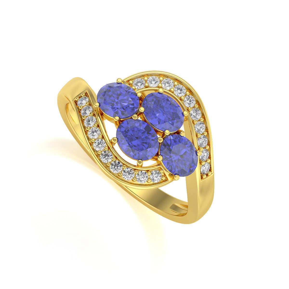 Bague ADEN Or 585 Jaune Tanzanite et diamants 2.91grs