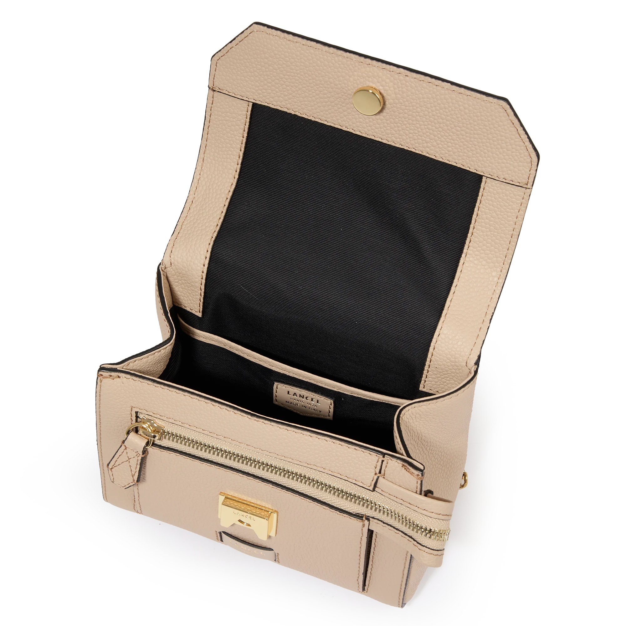 S flap bag Ninon de Lancel-Cappuccino/Dore