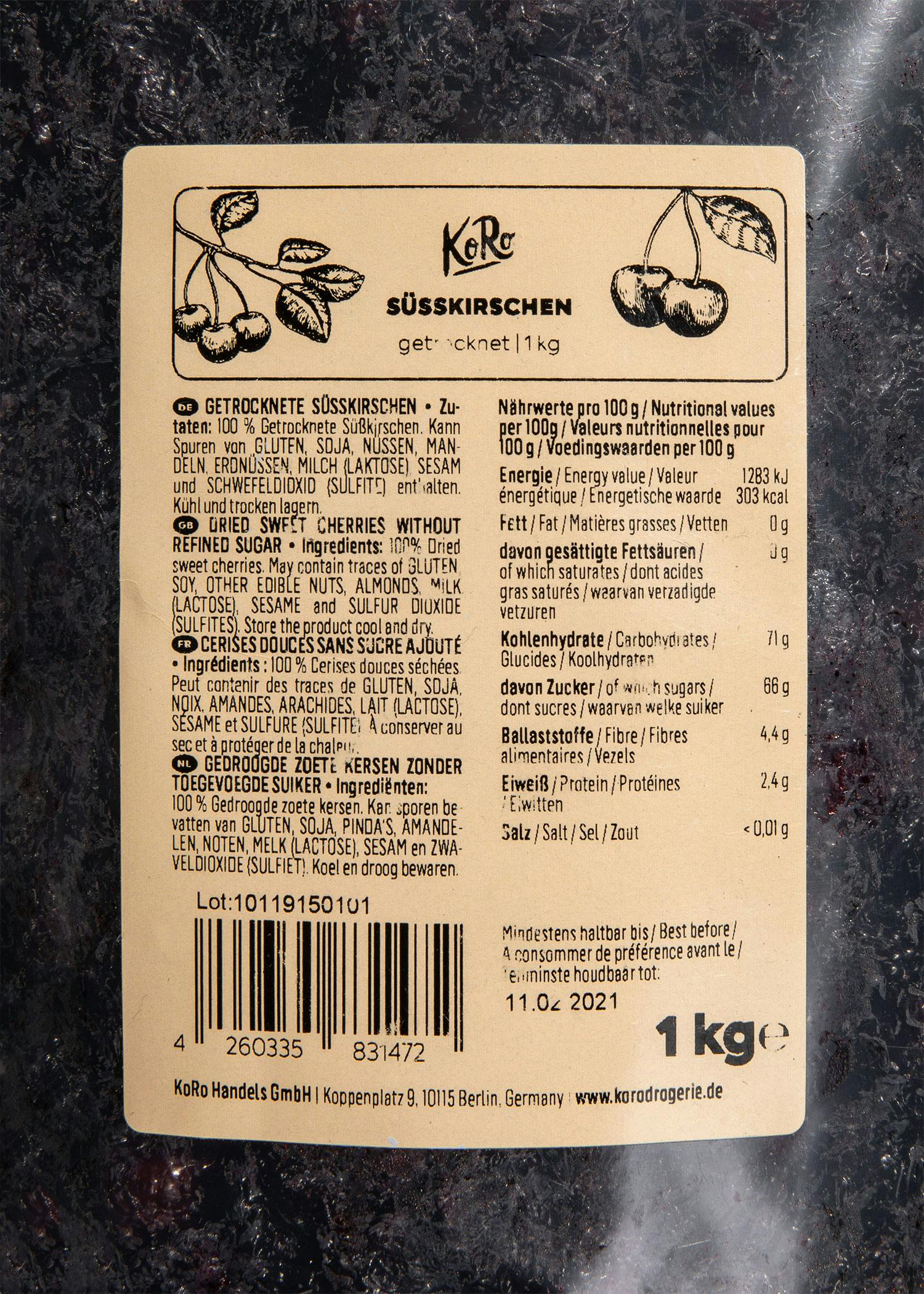Süßkirschen ohne Zuckerzusatz 1 kg