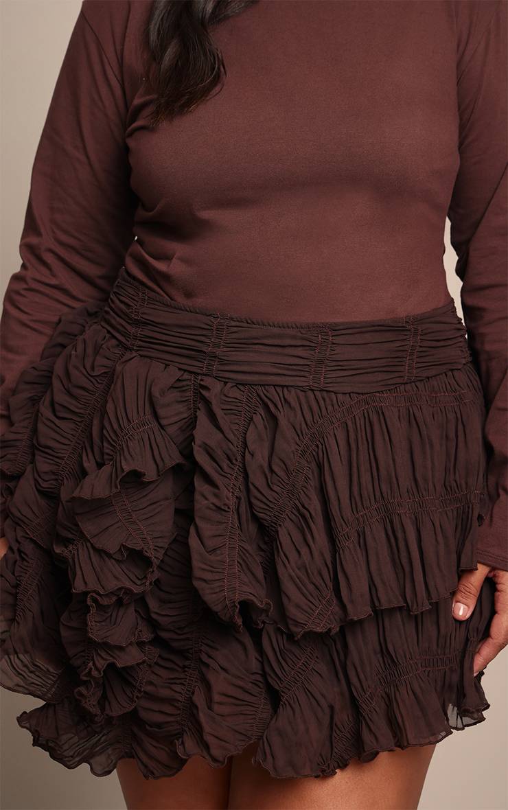 Dark Chocolate Jupe Mini Taille Basse Froncée Texturée Plus