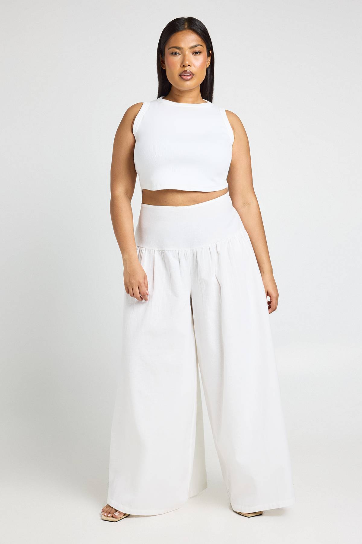 boohoo Pantalon Grande Taille À Jambes Ultra Larges Effet Lin
