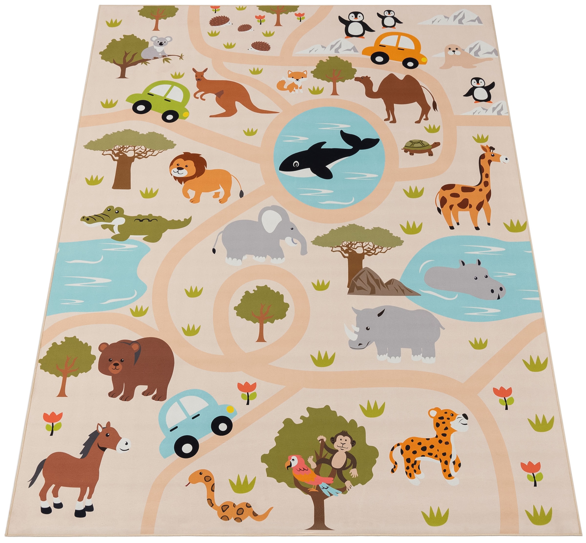 Paco Home Kinderteppich »Bino 580« rechteckig 4 mm Höhe Spielteppich, Motiv Strasse & Autos, Kinderzimmer