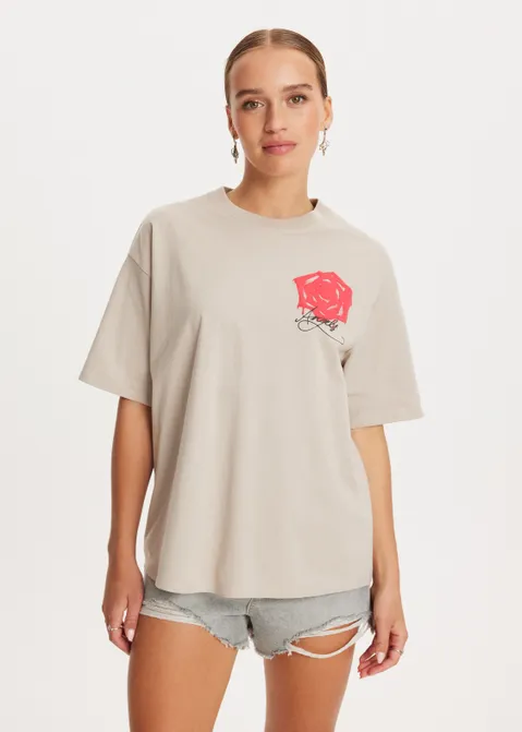 T-shirt met print paradise zand (ZAND)