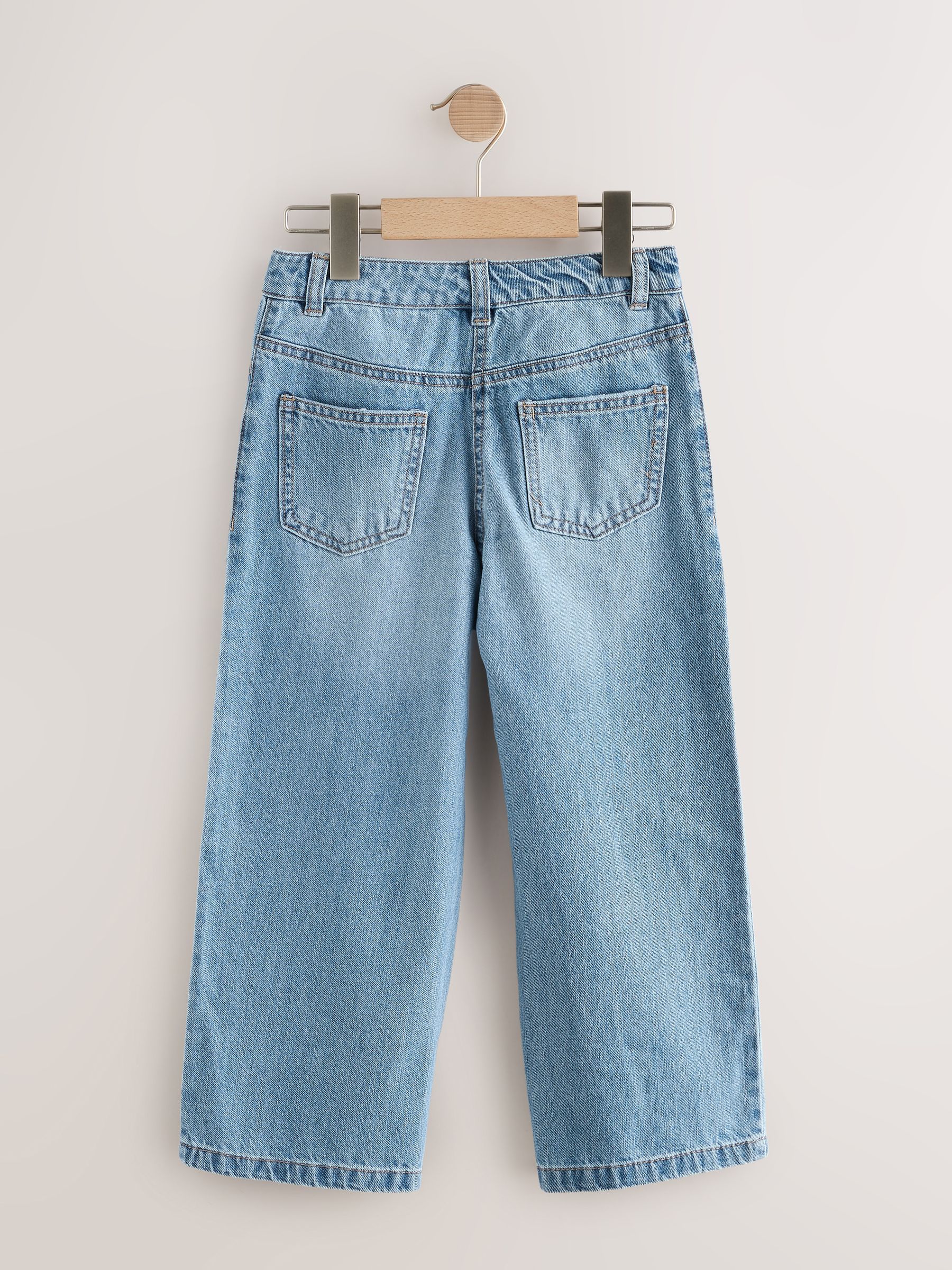 Medium blauwe denim met bloemenprint - Jeans met wijde pijpen (3-16 jr)