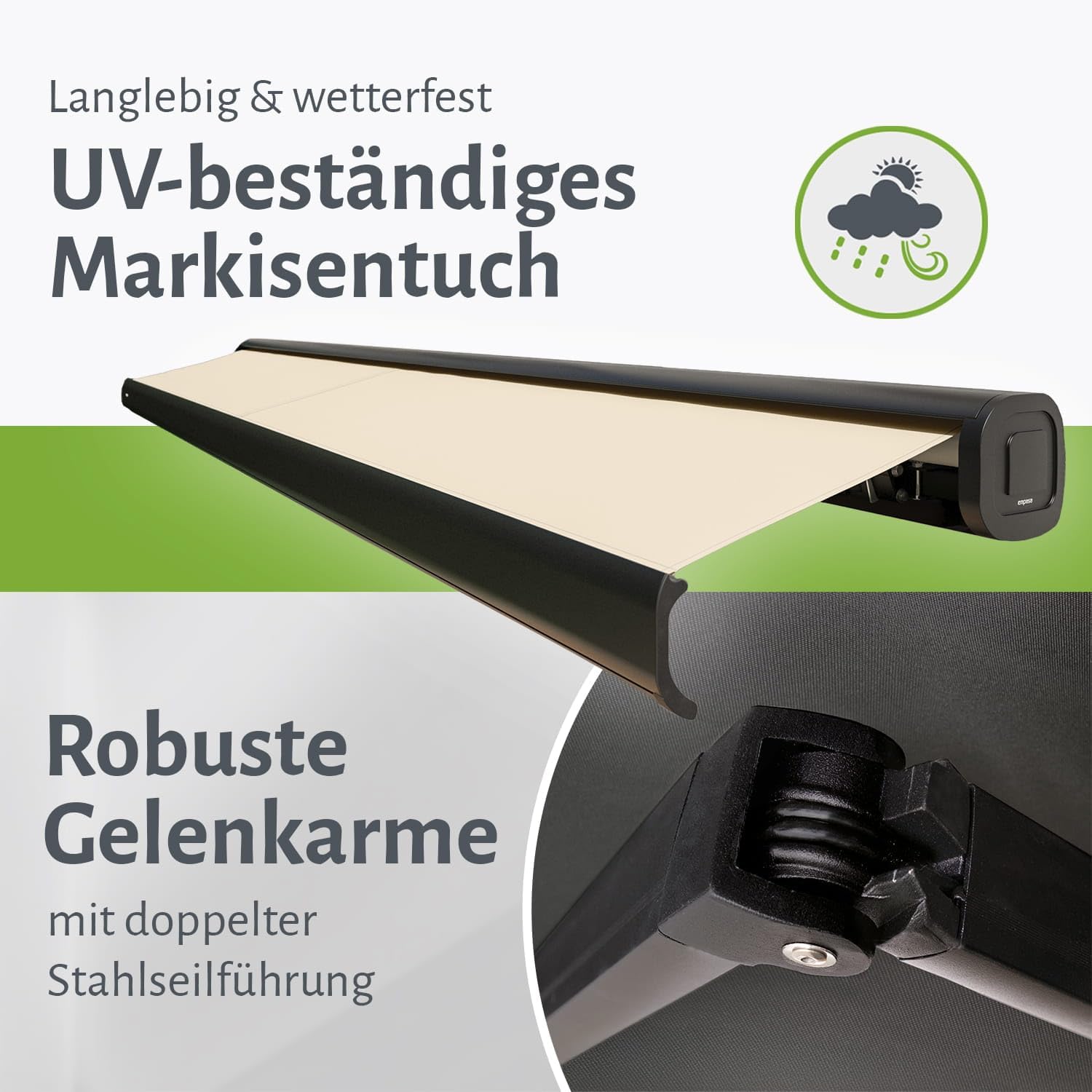empasa Elektrische Kassettenmarkise 'Classic' Gelenkarmmarkise Markise Sonnenmarkise Sonnenschutz, komplett vormontiert, in verschiedenen Größen und Farben