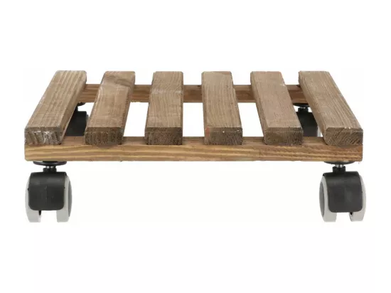 Support à roulettes en bois pour plantes d'intérieur Carré - Teinté marron