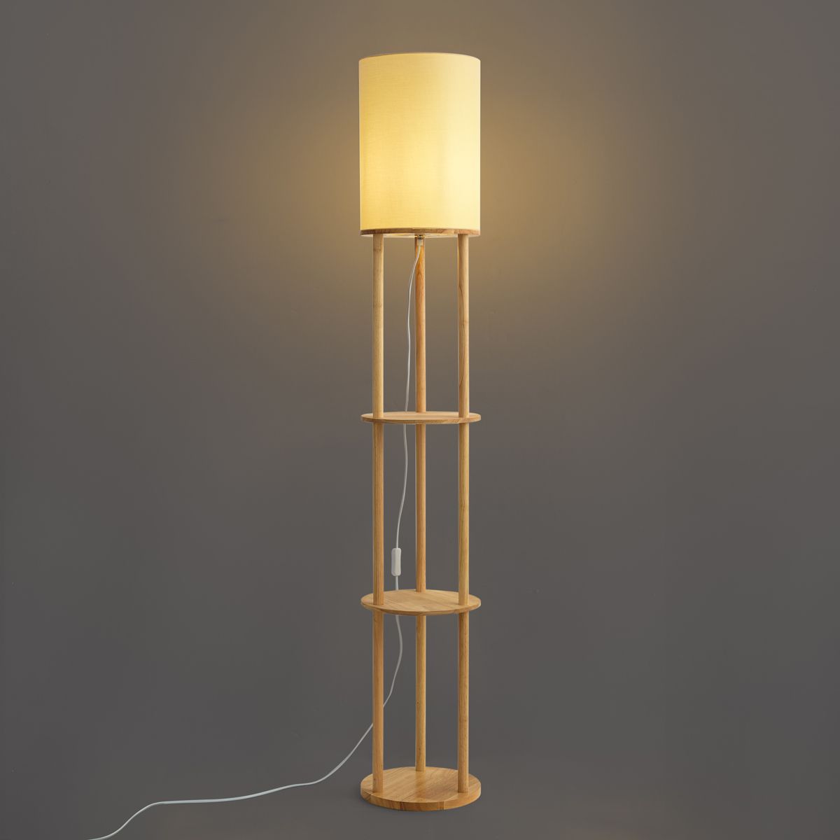 Moderne vloerlamp hout met beige kap - Stojon