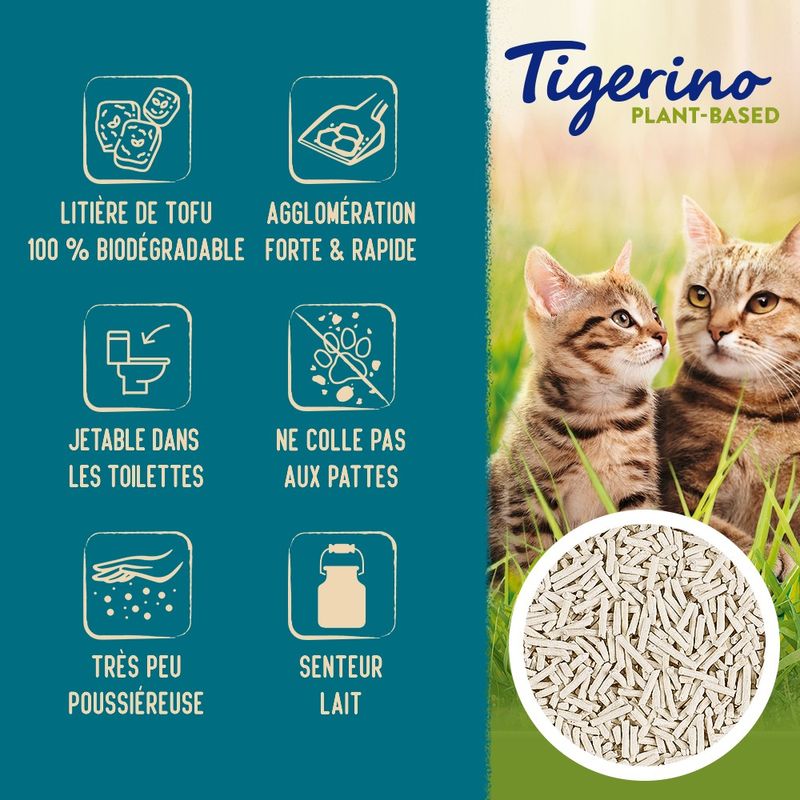 Litière Tigerino Plant-Based Tofu senteur lait ✓ pas cher