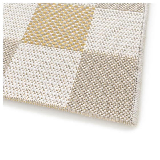 Tapis motif damier en matière recyclée - andy - beige et ocre - 160 x 230 cm