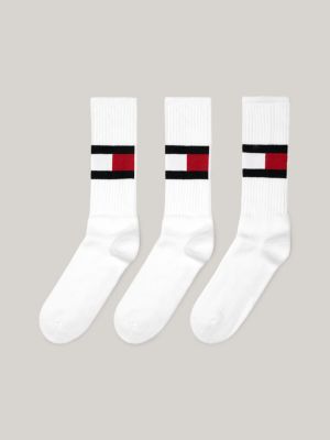 Pacote com 3 pares de meias caneladas com estampa de bandeira.