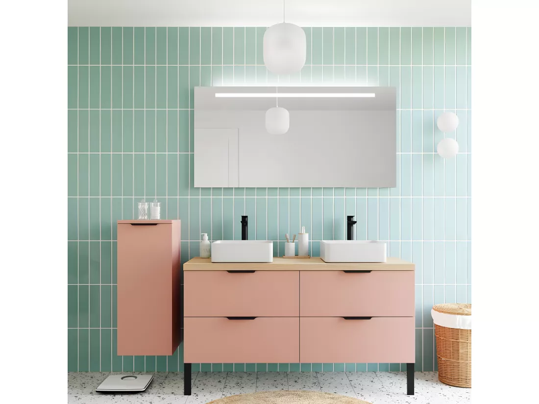 Meuble de salle de bain suspendu 2 vasques à poser 140cm 4 tiroirs Abricot - Soho