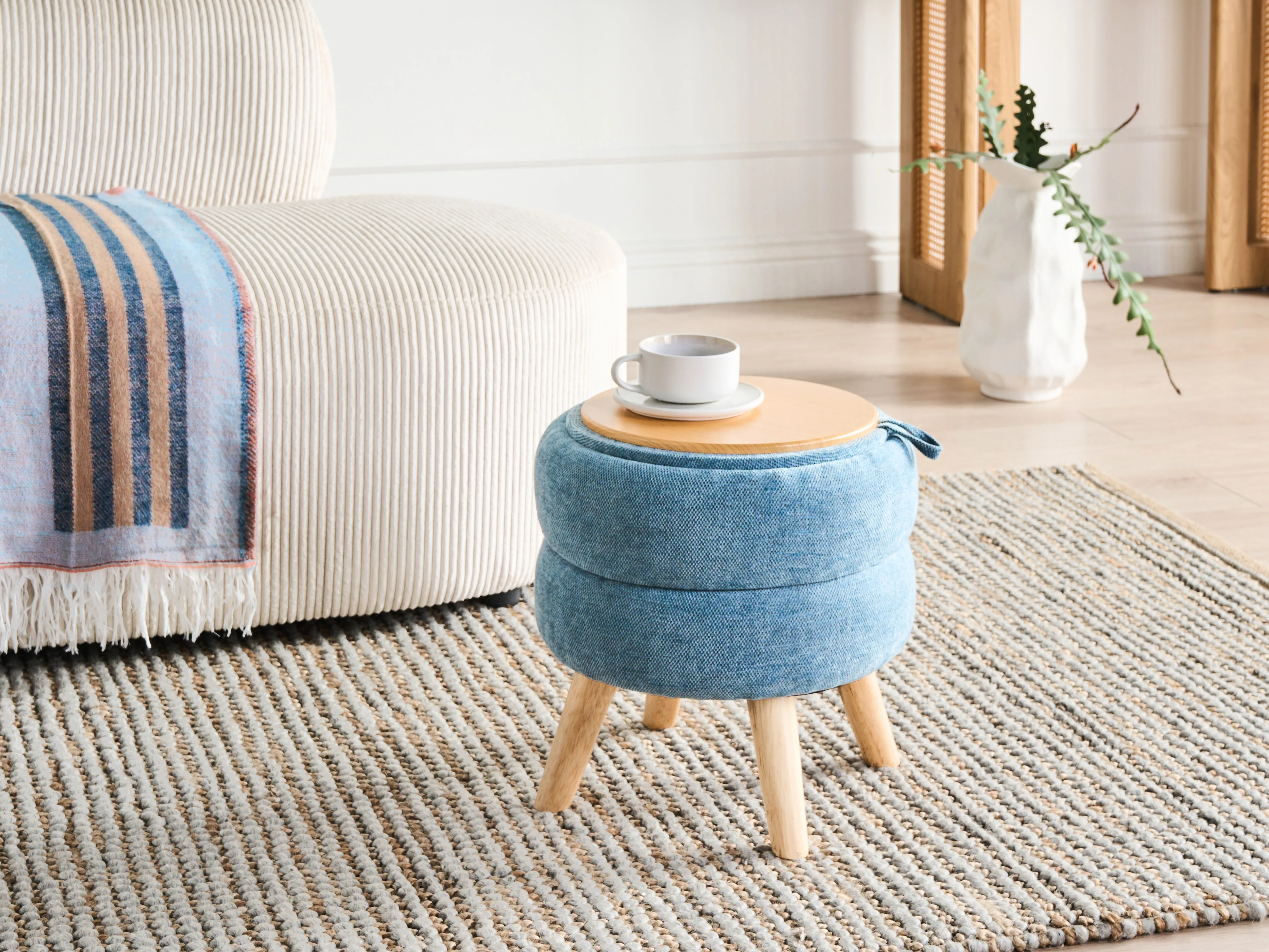 Poef met opbergruimte HAWLEY Chenille Blauw