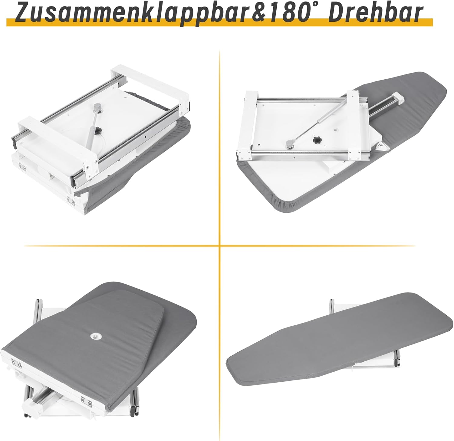 uyoyous 180° Drehung Ausziehbares Bügelbrett Faltbares Bügelbrett Schrank mit Hitzebeständige Baumwollabdeckung Bügelbretter für Schublade Garderobe Klappmaß L43cm x B30cm x H14cm Grau