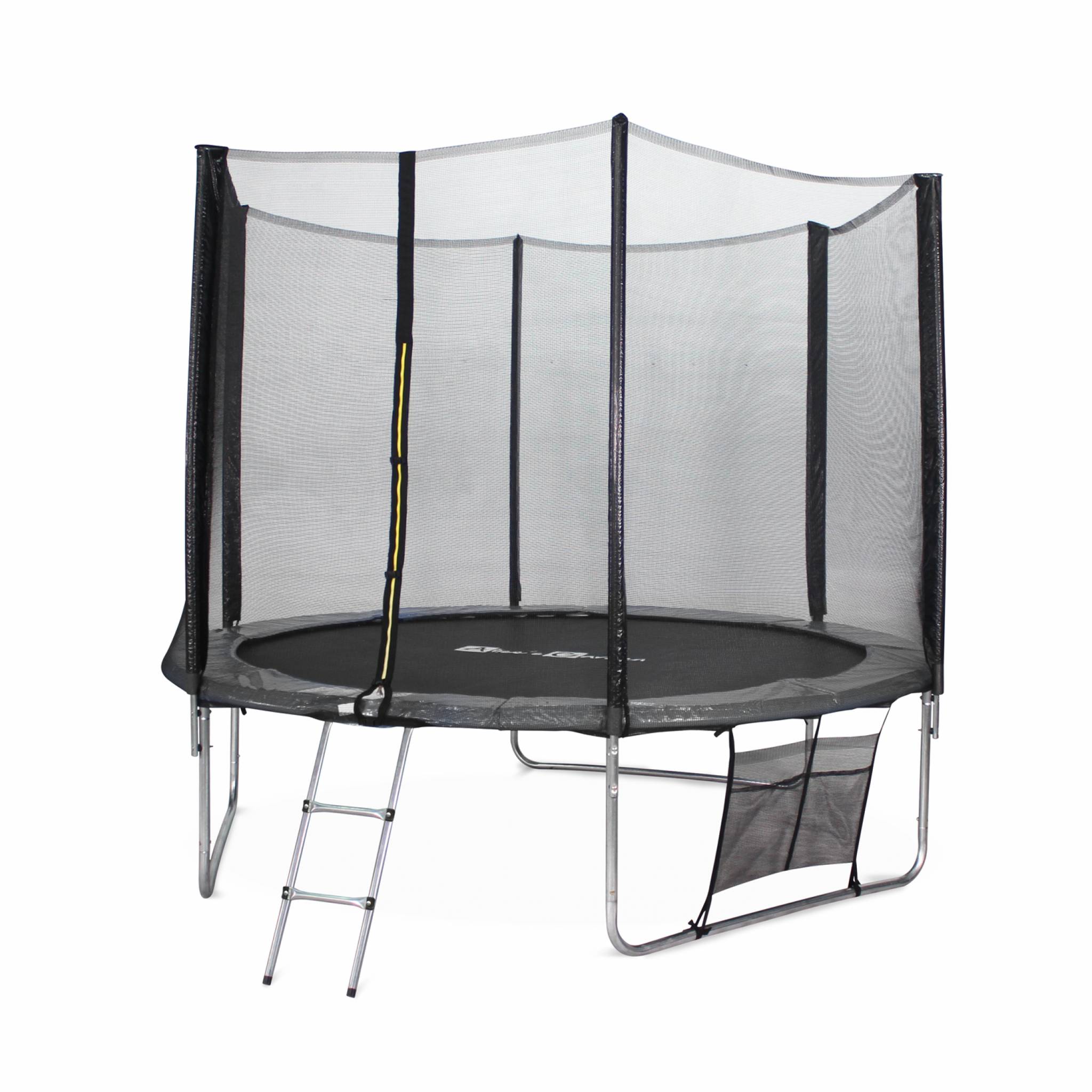 Trampoline 305cm gris avec pack d'accessoires + tente de camping avec sac de transport