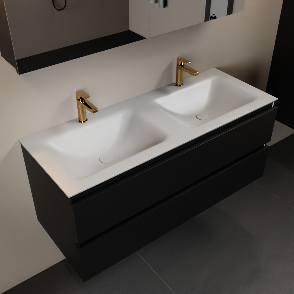 Mondiaz Aivy badmeubel 120cm urban met wastafel solid surface talc dubbel 2 kraangaten en spiegelkast