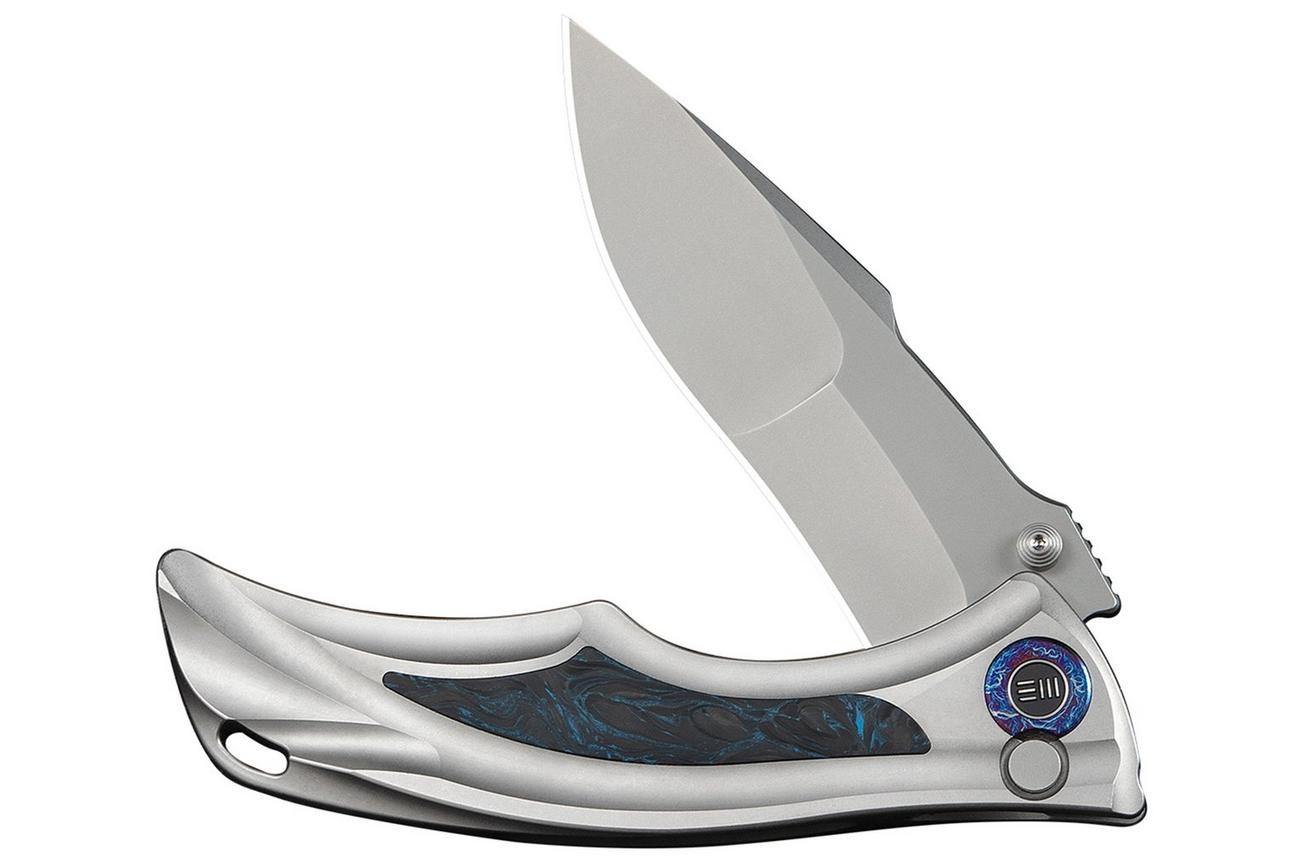 WE Knife Tighe Down WE24054-1 Stonewashed Böhler M390, Integral Gray Titanium Black Blue CF Inlay, zakmes, Brian Tighe design