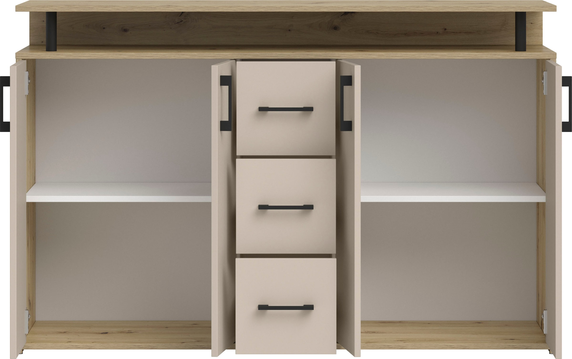 HBZ Sideboard »Drivno Sideboard, B/H/T 139x90x34 cm« 1 Stk. tlg. Breite 139cm, Kugelauszug, Einlegeböden verstellbar,  3 Schubkästen