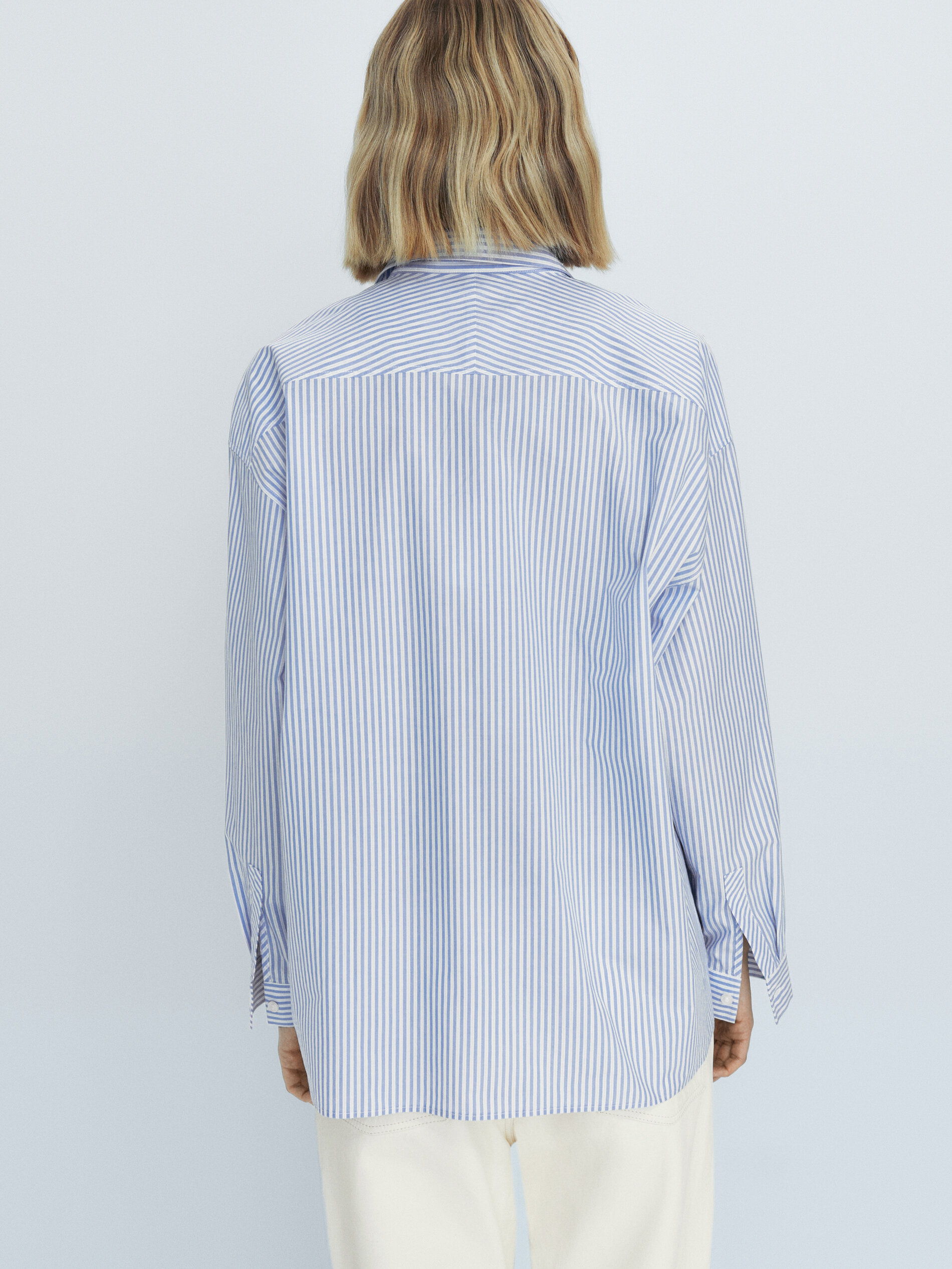 Camisa Popeline Rayas Bolsillos - AZUL CLARO