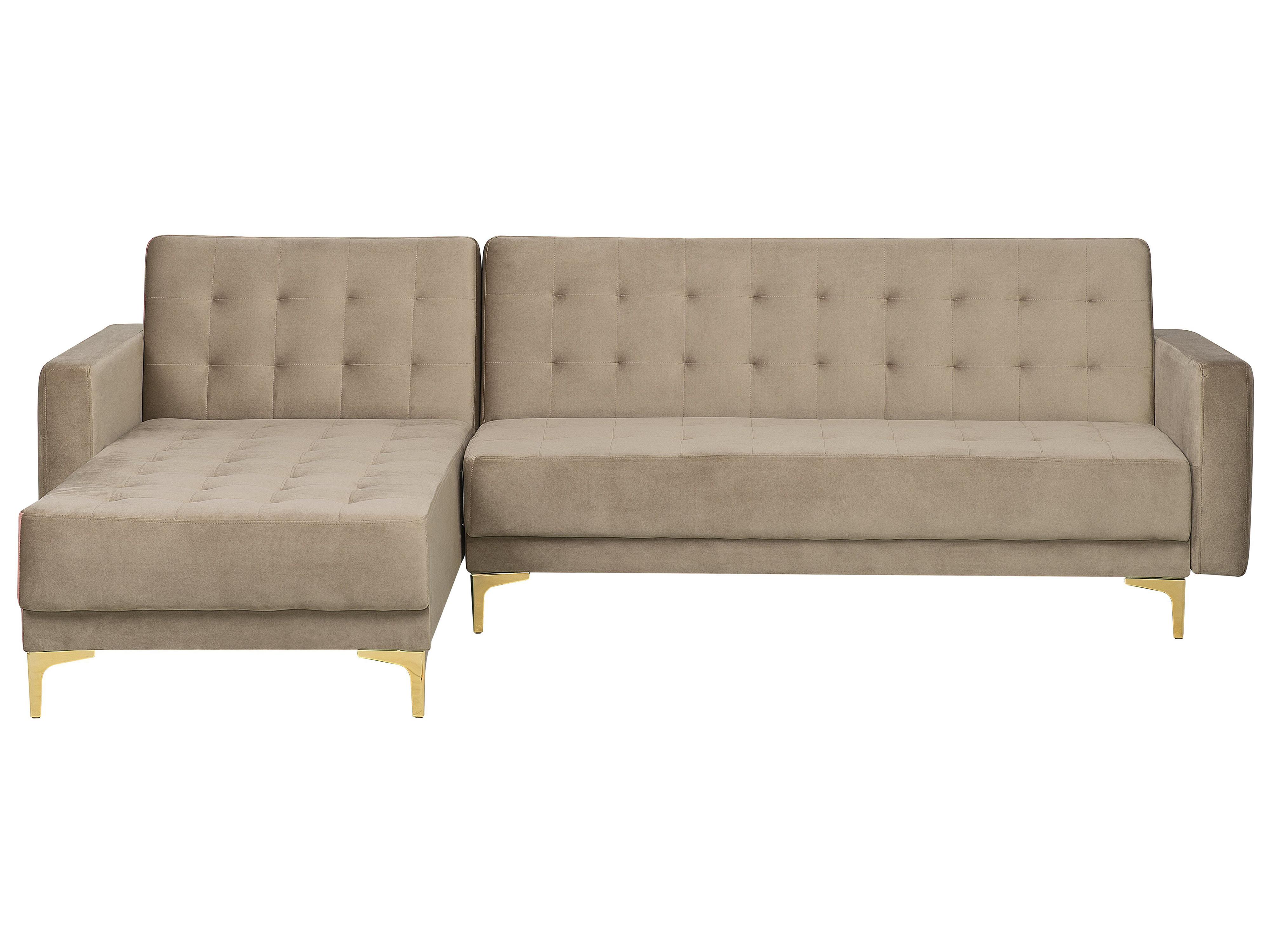 Modulaire hoekslaapbank 4-zits ABERDEEN Fluweel Zandbeige rechtszijdig
