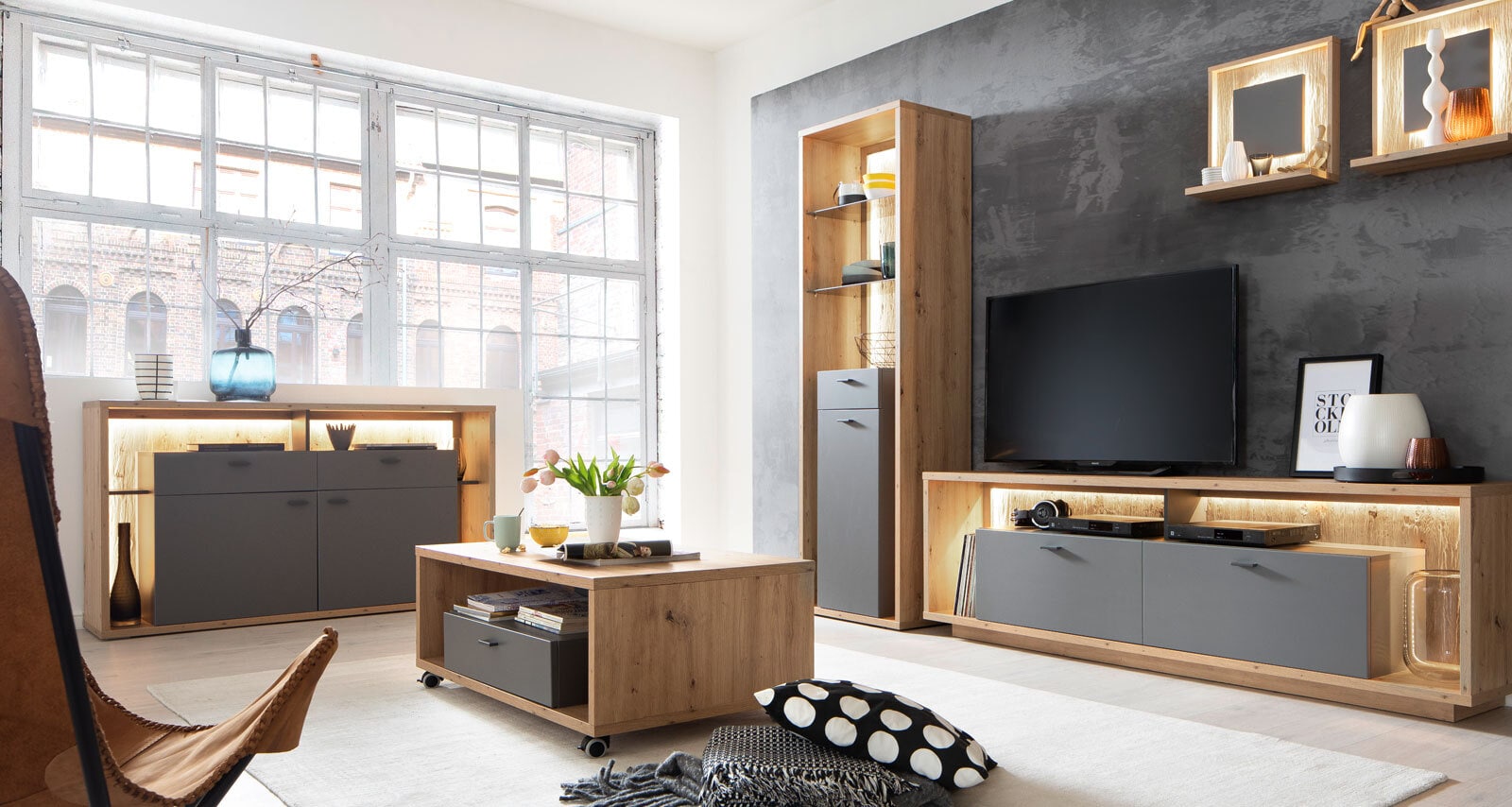Sideboard LIZZANO 156 x 91 cm grau/ braun