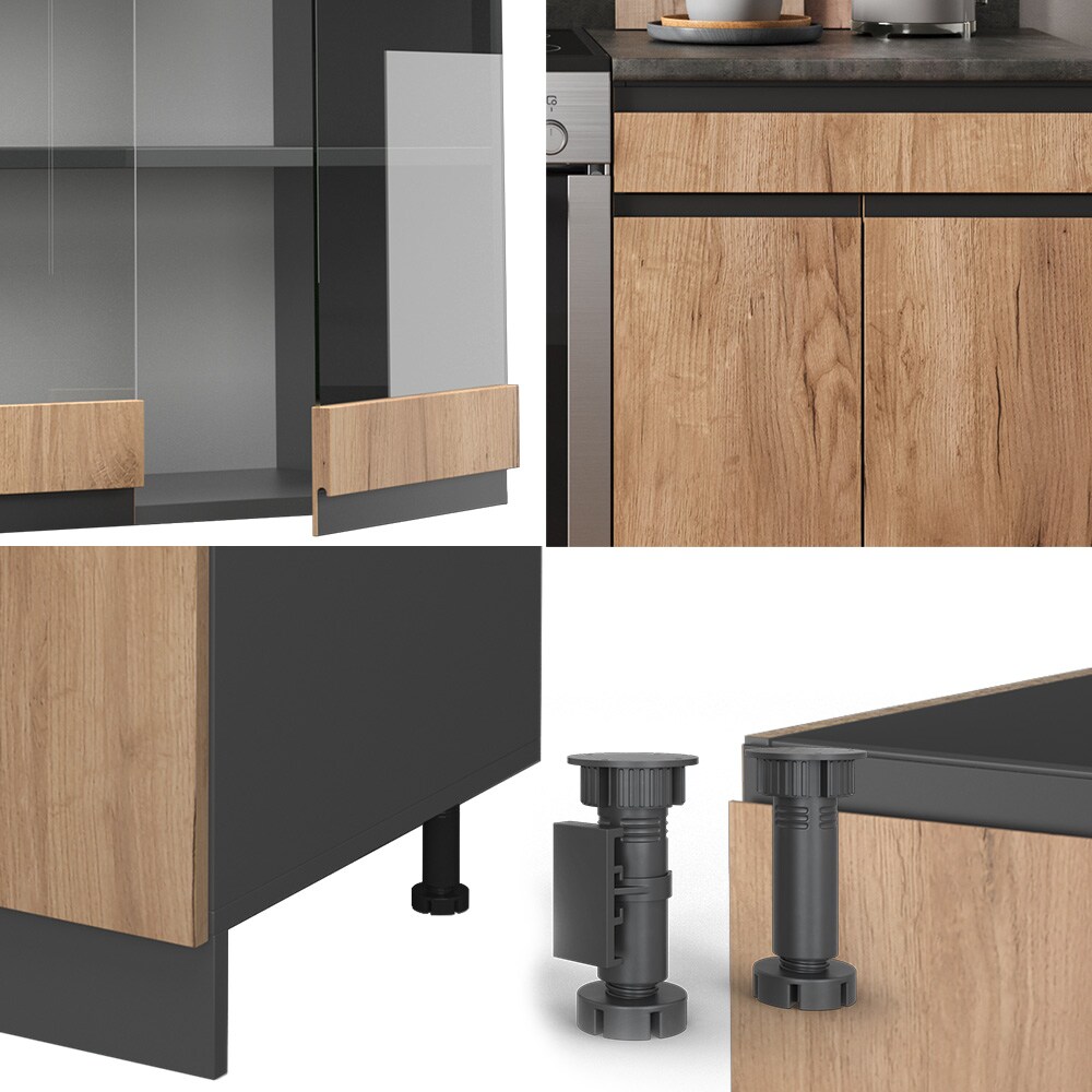 Vicco Küchenzeile Küchenblock Einbauküche R-Line J-Shape Anthrazit Eiche 200 cm modern Küchenschränke Küchenmöbel