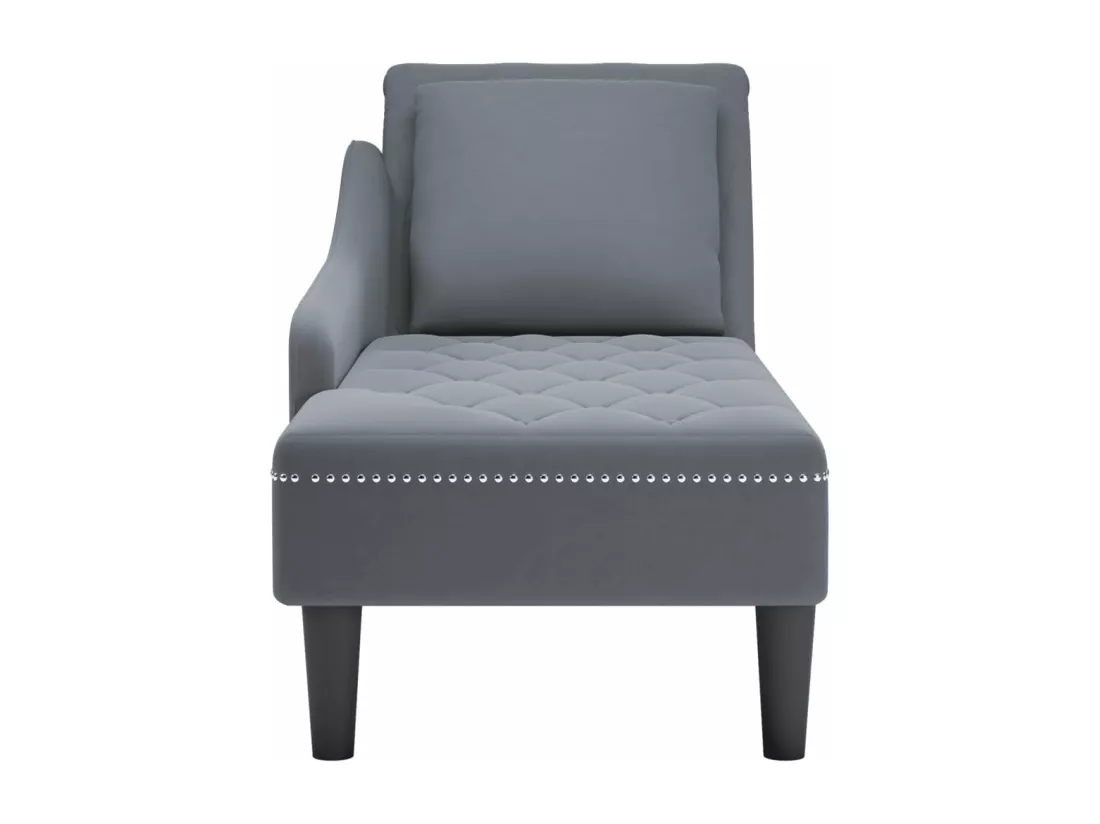 Fauteuil long et coussin et accoudoir droit gris foncé velours