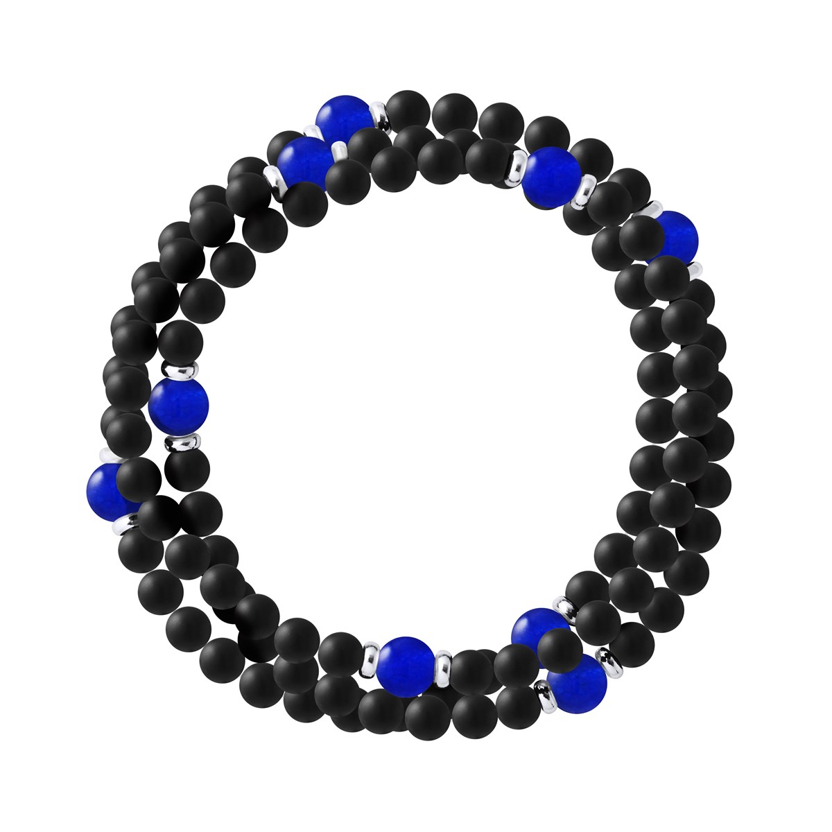 Bracelet Triple Rang SHAMAN, Calcédoine Bleue, Agate Noire Matte , Argent 925