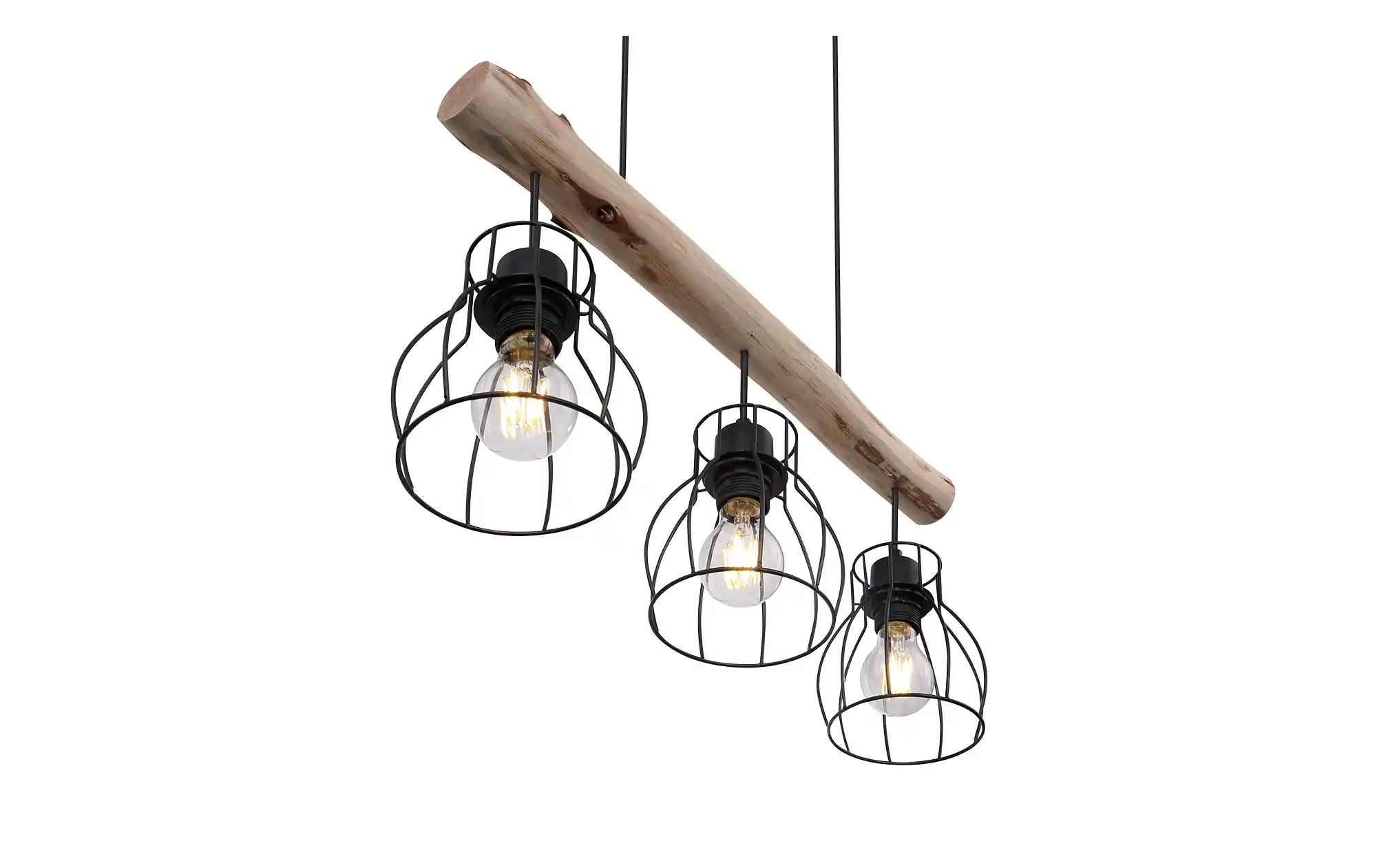 Pendelleuchte, 3-flammig, Holz/ Metall Körbe