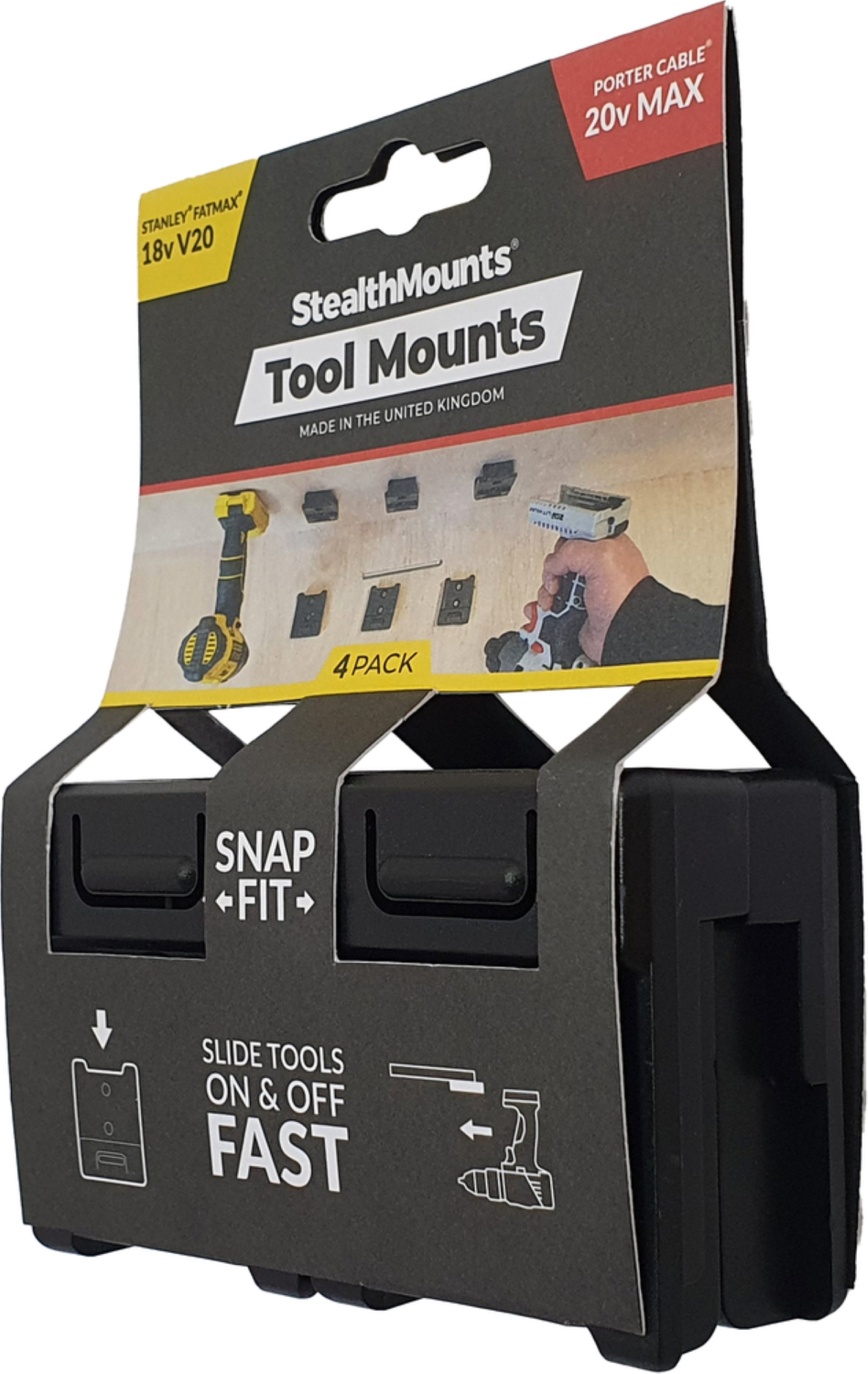 StealthMounts TM-STPC-BLK 4 Gereedschaphouders Stanley/Porter kabel - Zwart - 4 stuks