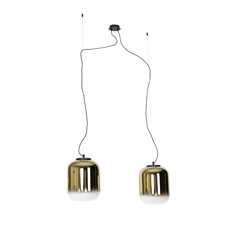 Design hanglamp zwart met goud glas 2-lichts - Bliss