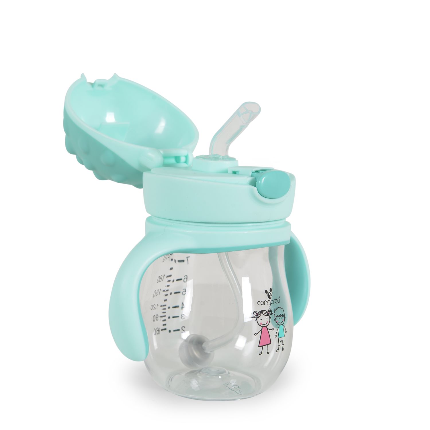 Cangaroo Trinklernbecher Brillo 250 ml Deckel, Silikontrinkhalm, bequemer Griff blau