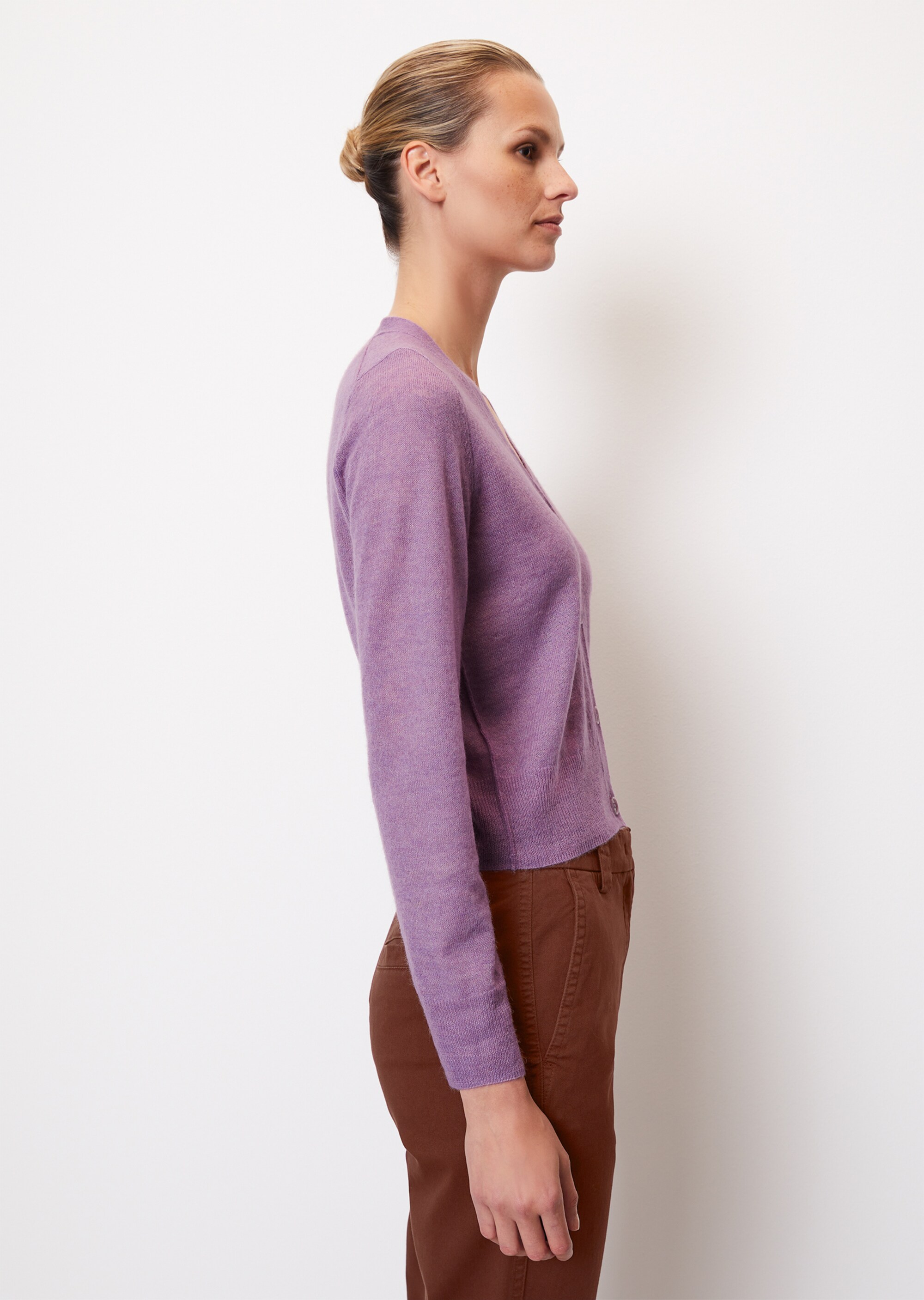 Zart gestrickter V-Neck-Cardigan slim aus Wolle-Alpakawolle-Mix