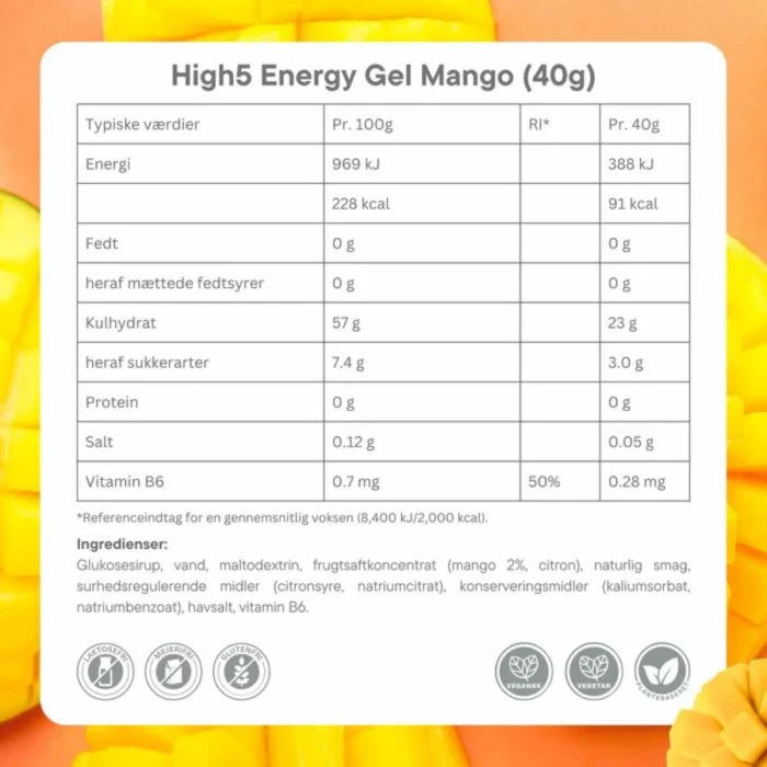 High5 Unisex Energi-gels Energy Gel Mango - Box 20x40g Hvid