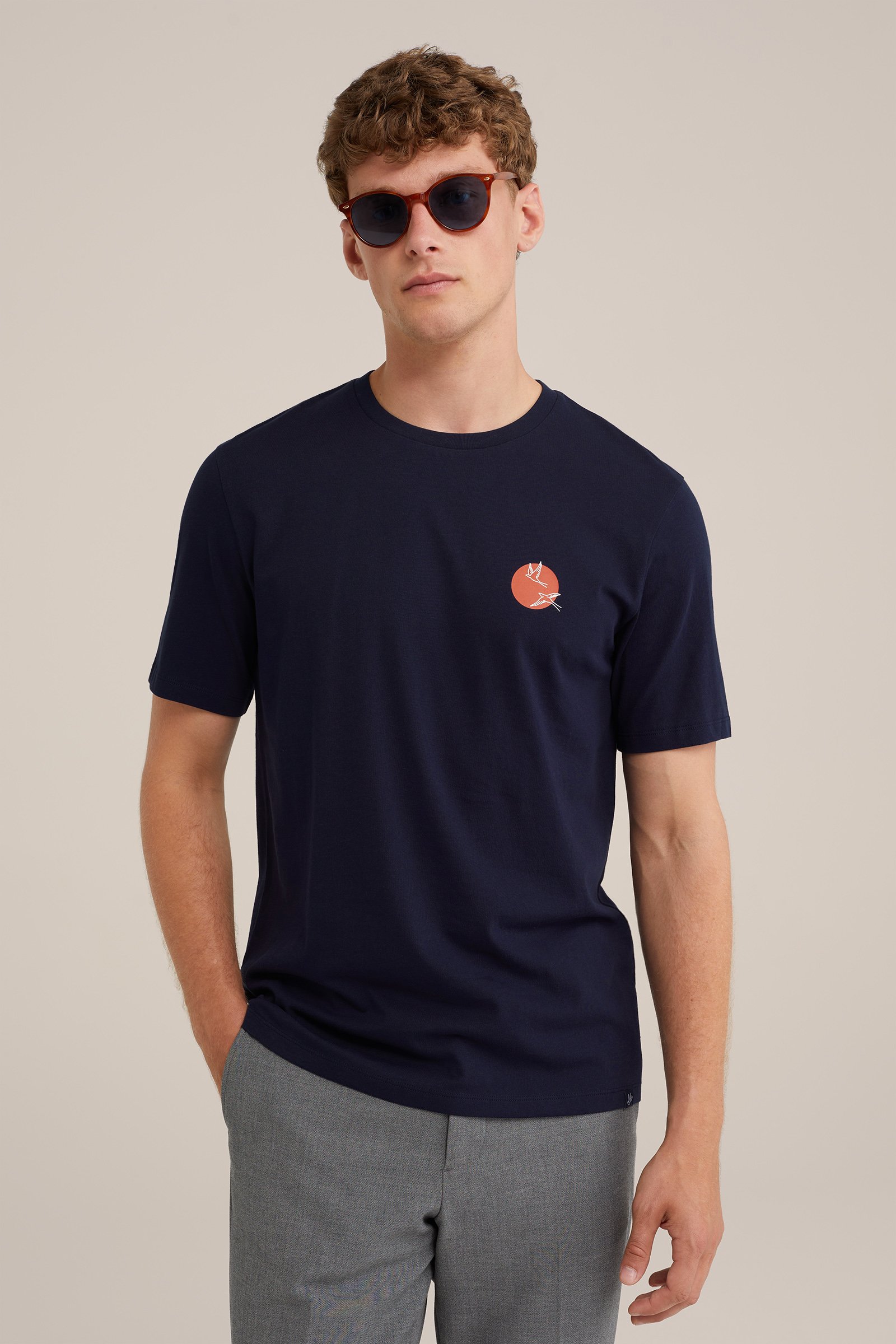 T-shirt met opdruk WE Fashion Marineblauw