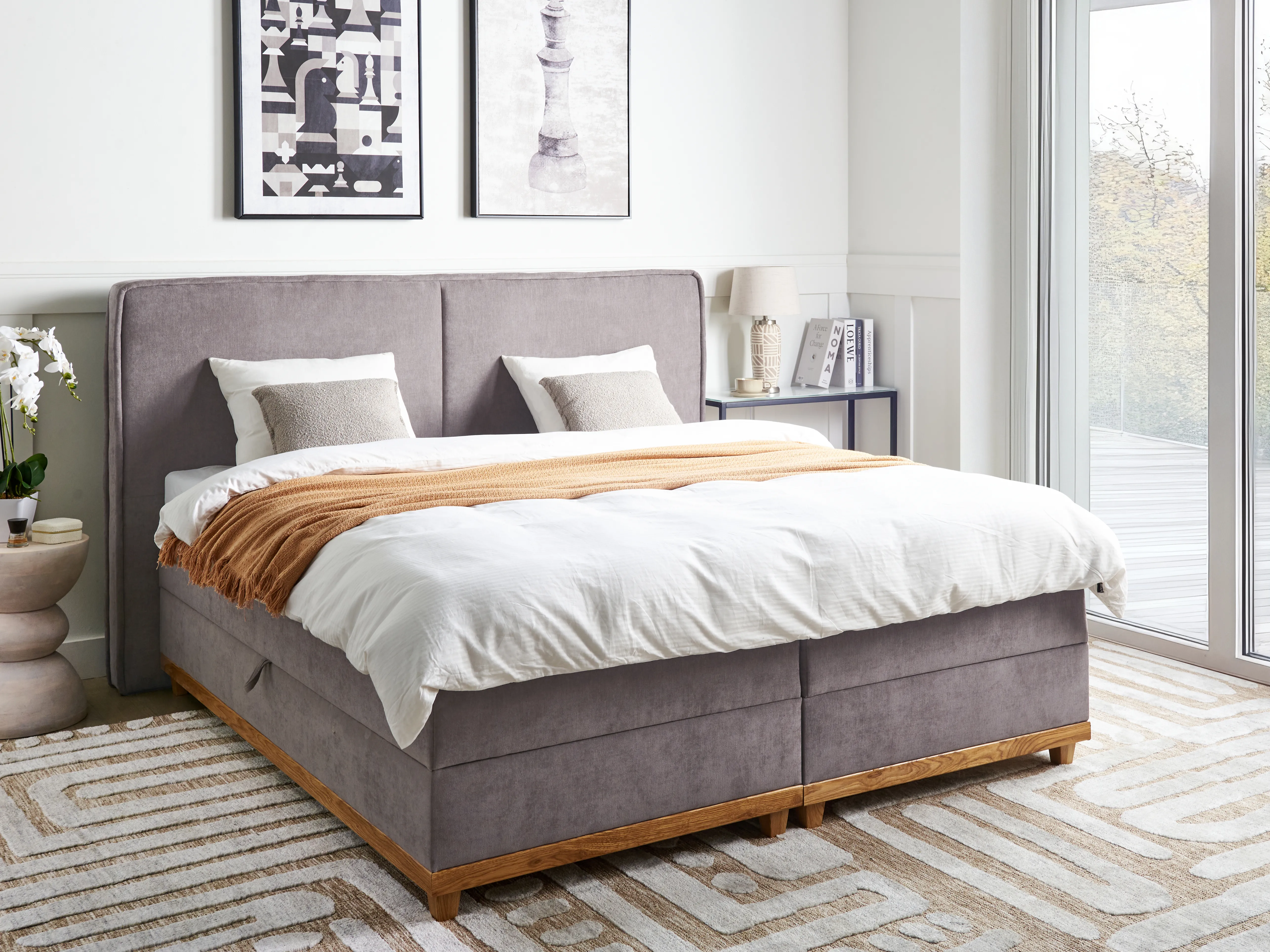 Boxspring met opbergruimte Stof DYNASTY 180 x 200 cm Taupe