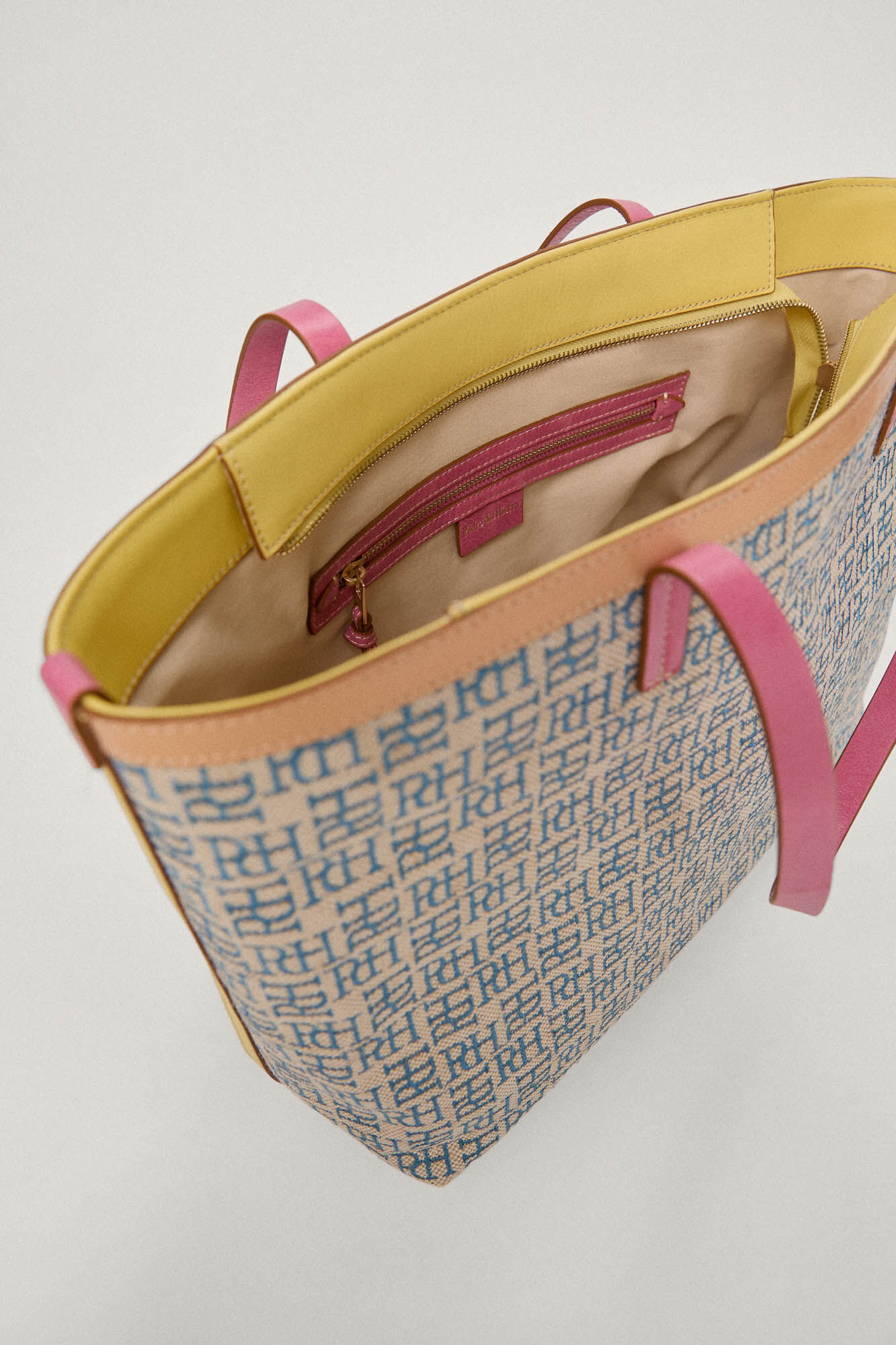 Bolsa de compras com logo e jacquard em couro - Turquesa