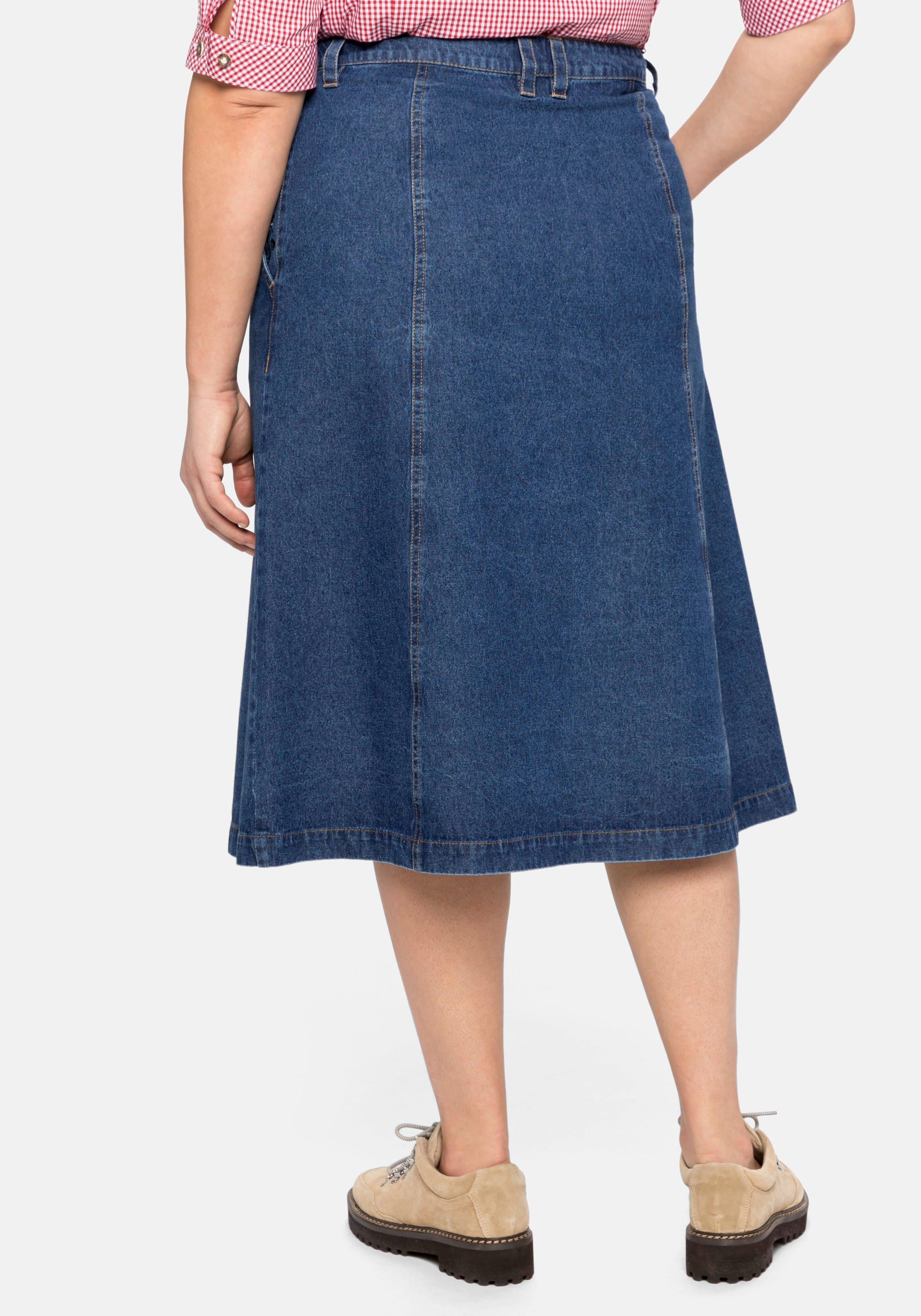 Jeansrock mit Trachten-Stickereien